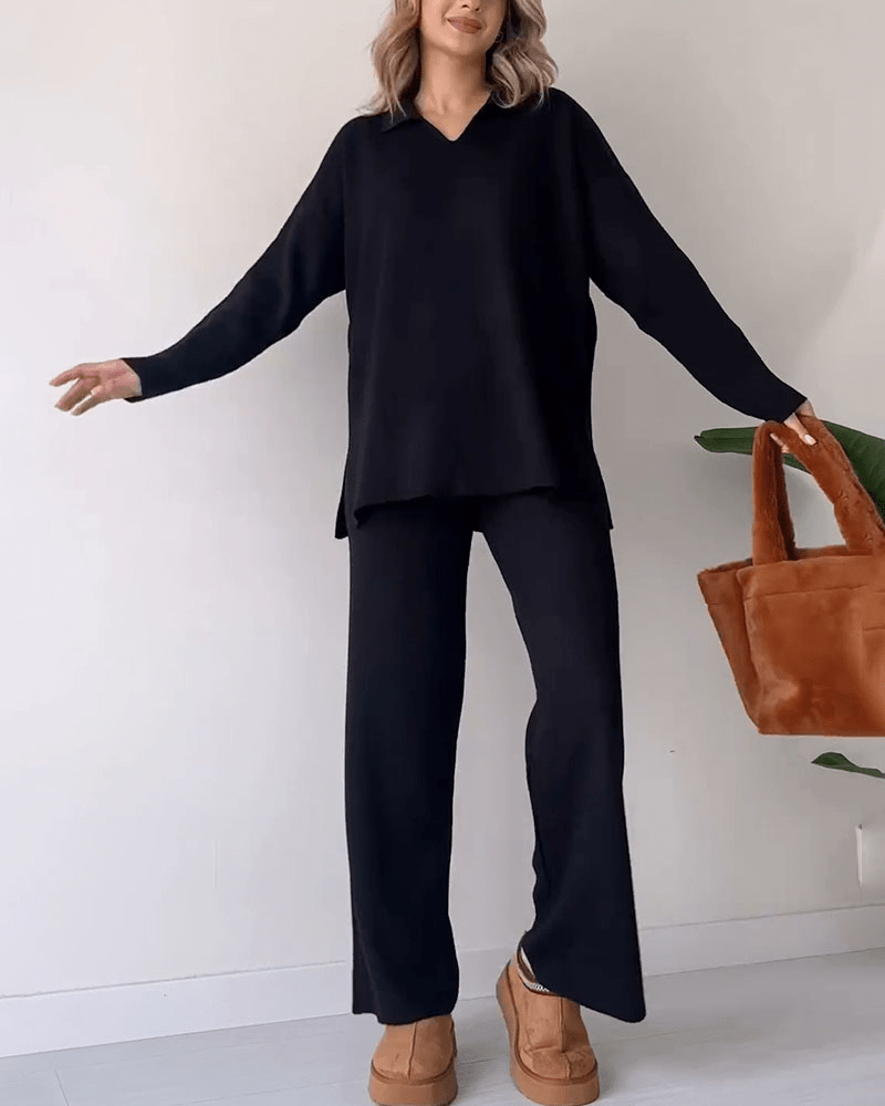 Two-Piece Lounge Set Women – Soft Knit Top and Relaxed Pants