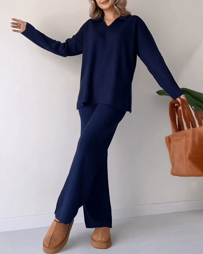 Two-Piece Lounge Set Women – Soft Knit Top and Relaxed Pants