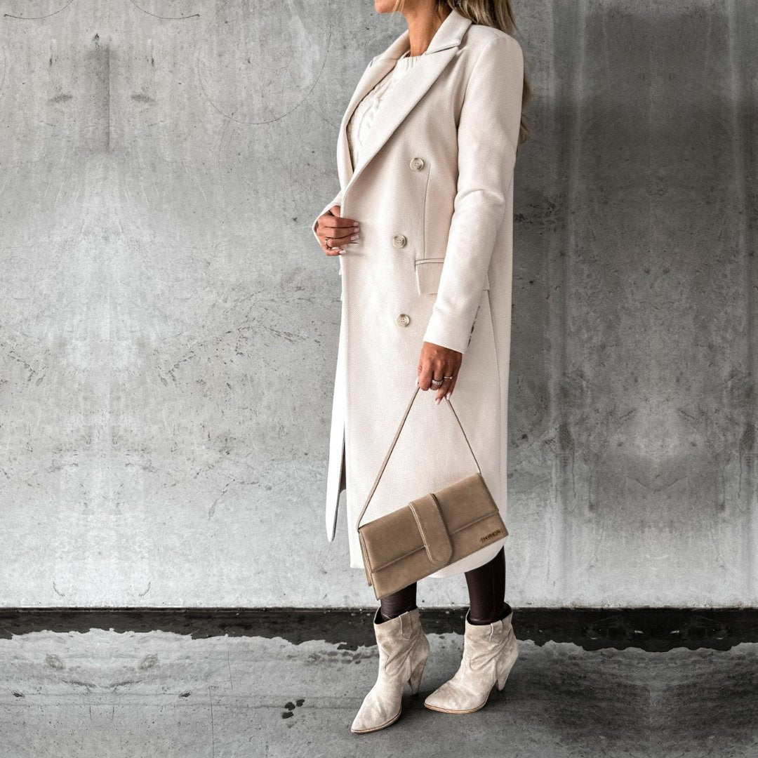Double-Breasted Long Coat – Elegant Winter Warmth & Timeless Design