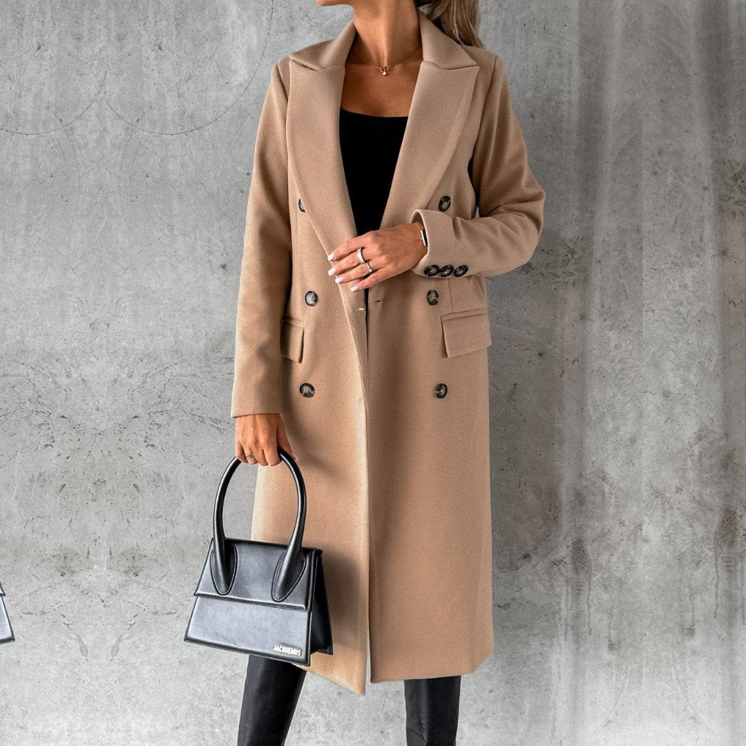 Double-Breasted Long Coat – Elegant Winter Warmth & Timeless Design