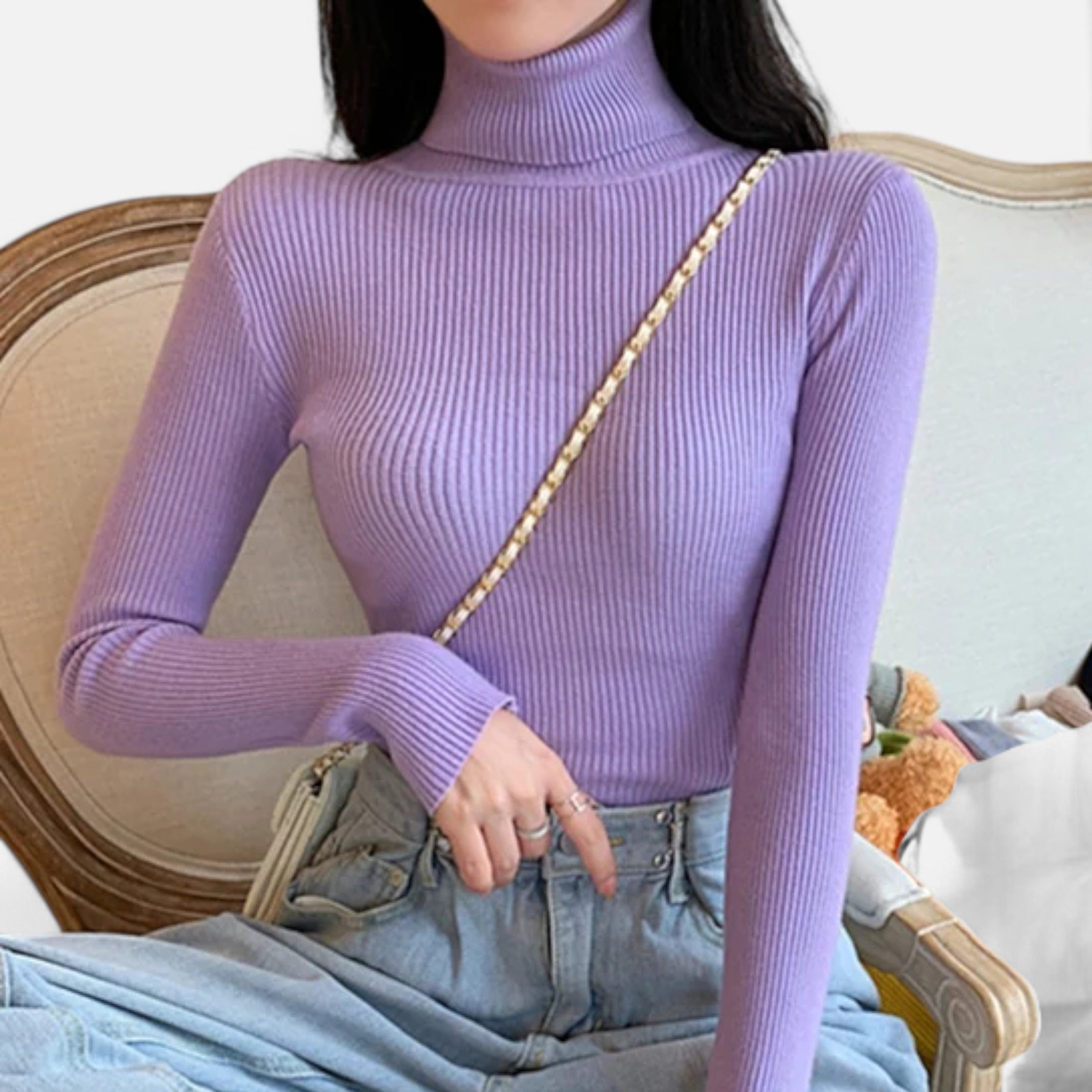 Women’s Ribbed Turtleneck Sweater – Soft Slim-Fit Winter Knit Top