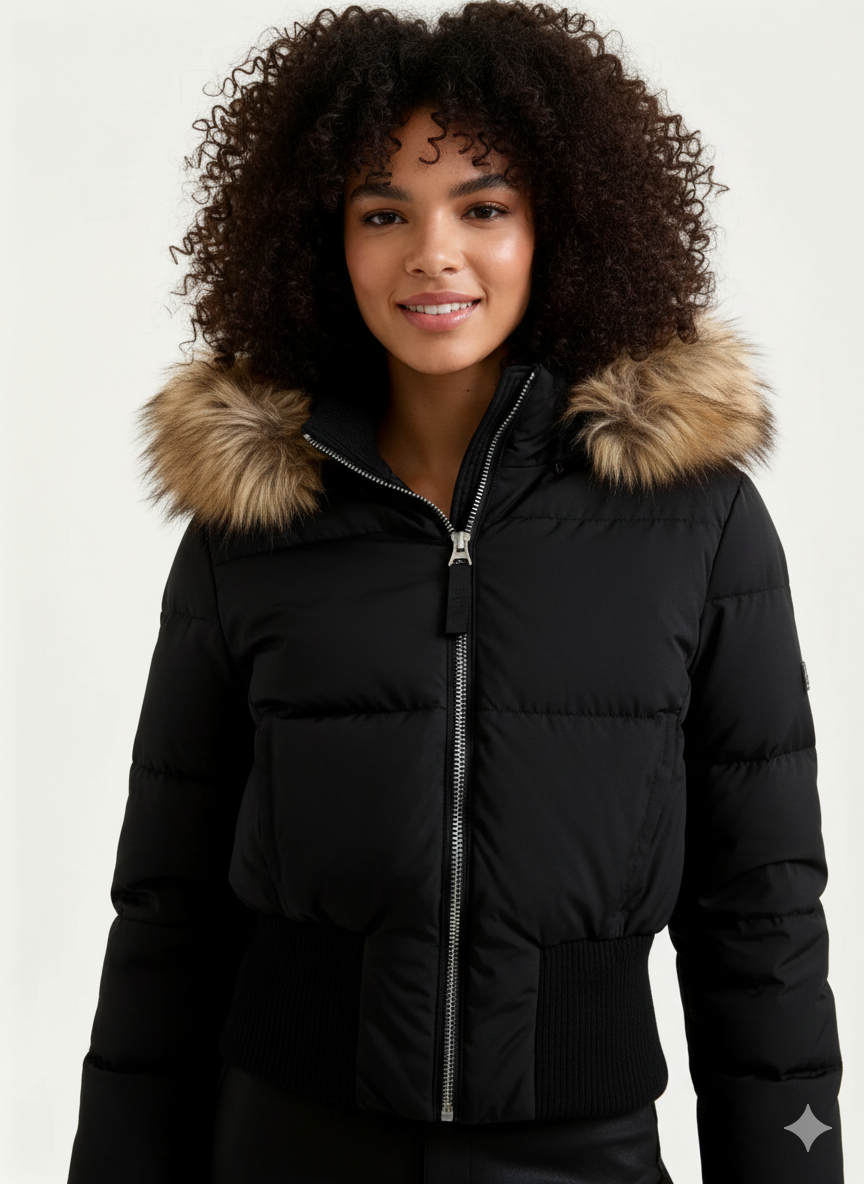 Faux Fur Hood Puffer Jacket for Women