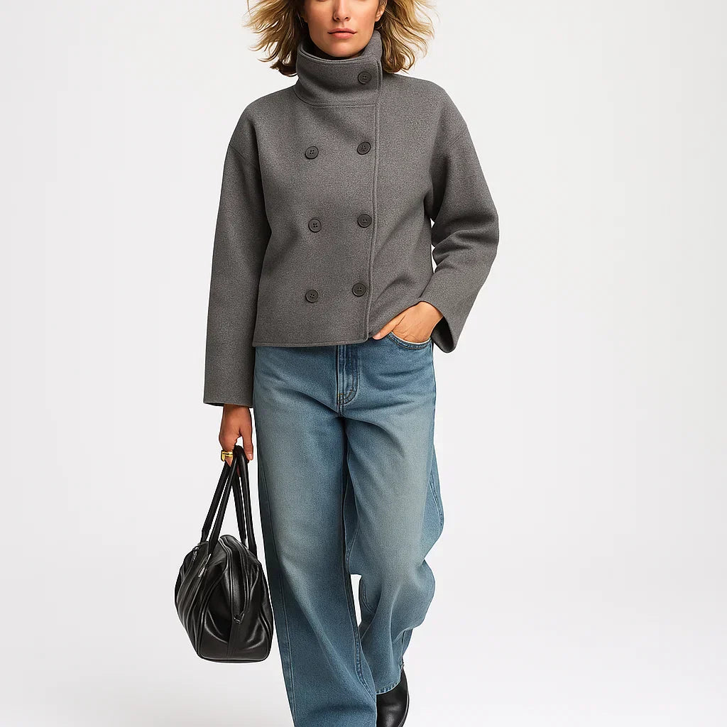 Cropped Double-Breasted Coat for Women