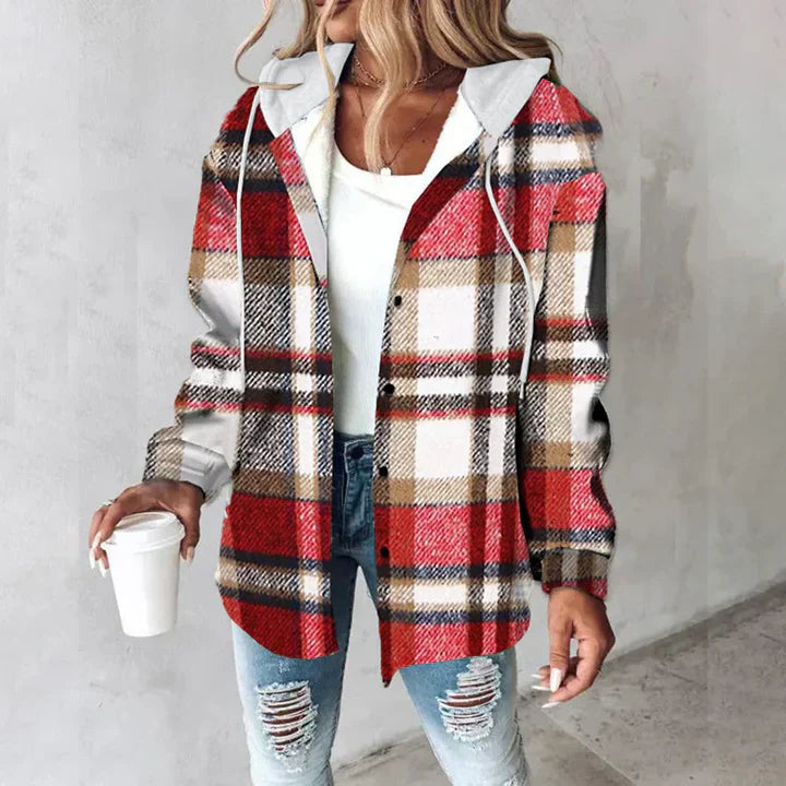 Cozy Plaid Hooded Shacket for Women – Soft, Warm & Perfect for Fall