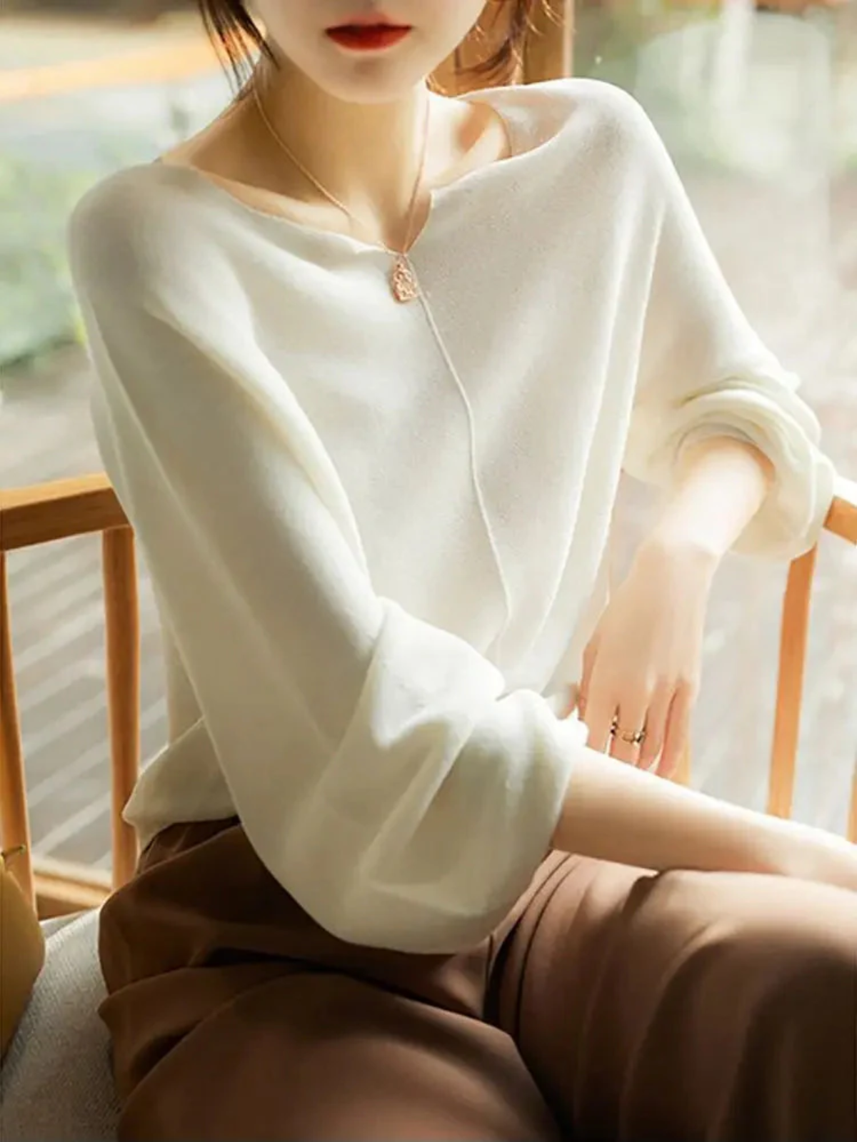 Women’s Draped Knit Sweater Top – Elegant Long Sleeve Top with Flattering Fit
