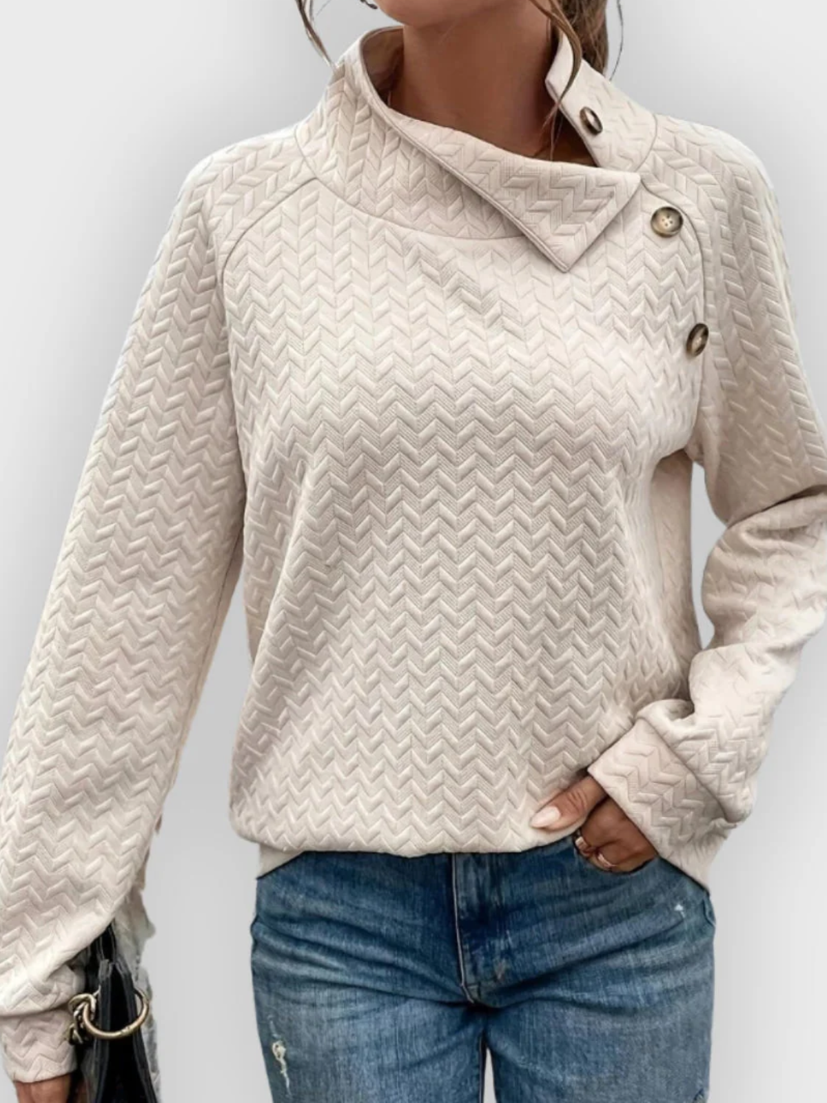 Women’s Chevron Knit High-Neck Sweater – Cozy Textured Fall Winter Top