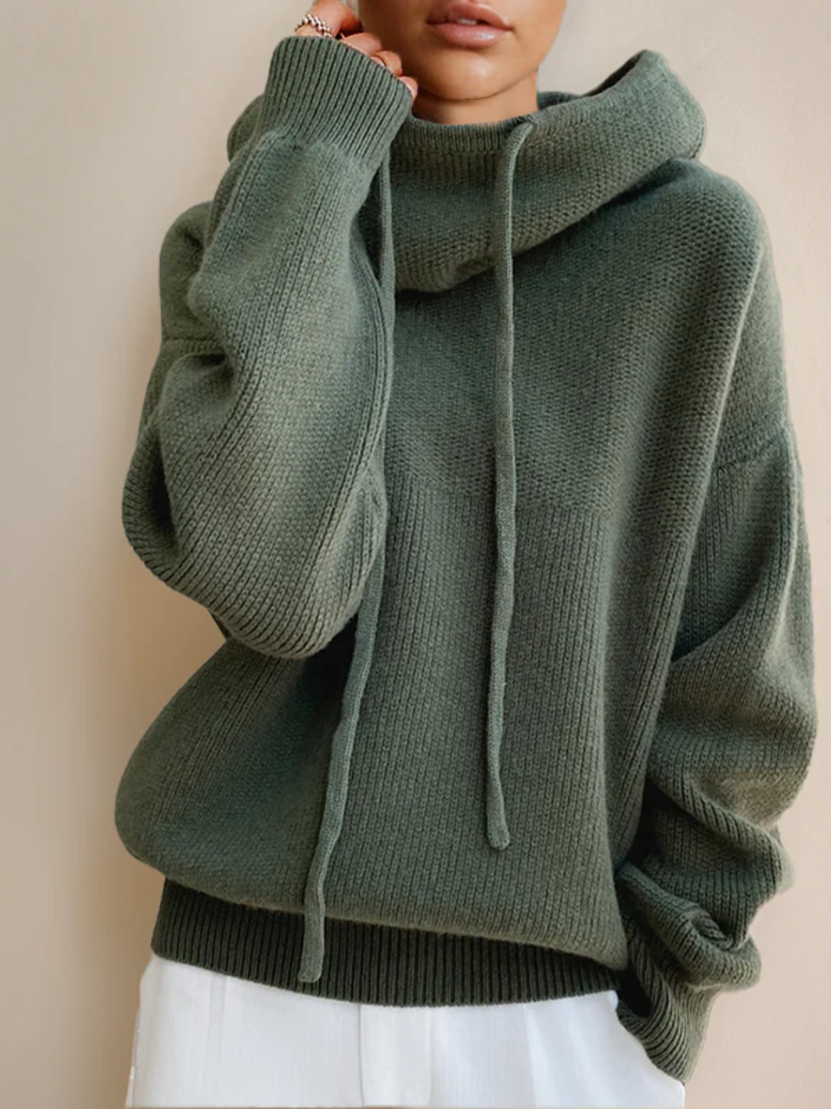 Women’s Oversized Turtleneck Jumper – Cozy Knit Sweater with Drawstrings