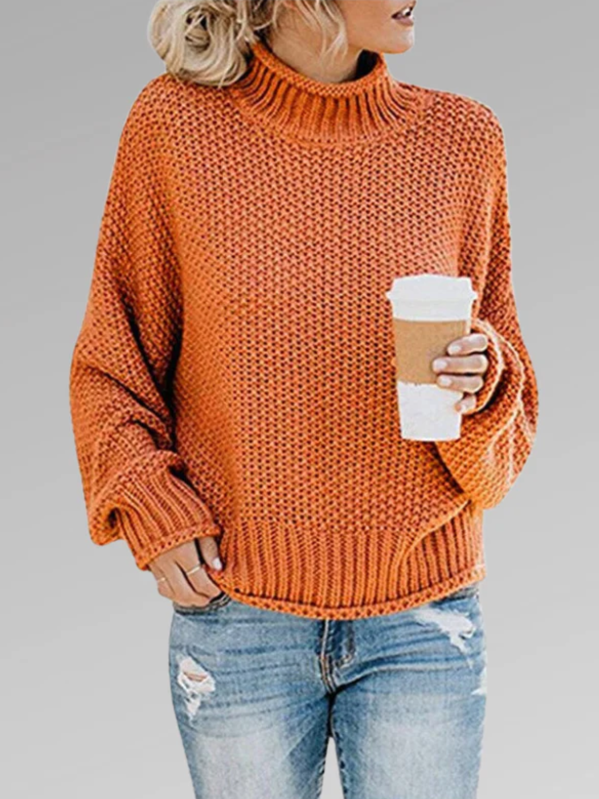 Women’s High Neck Knit Sweater – Cozy Long Sleeve Pullover