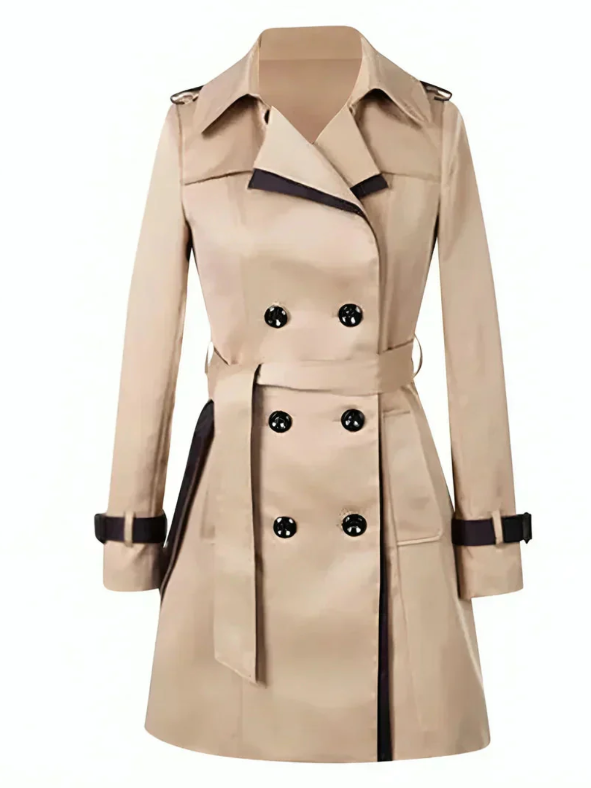 Women’s Belted Double-Breasted Trench Coat – Classic Tailored Outerwear for Spring & Autumn
