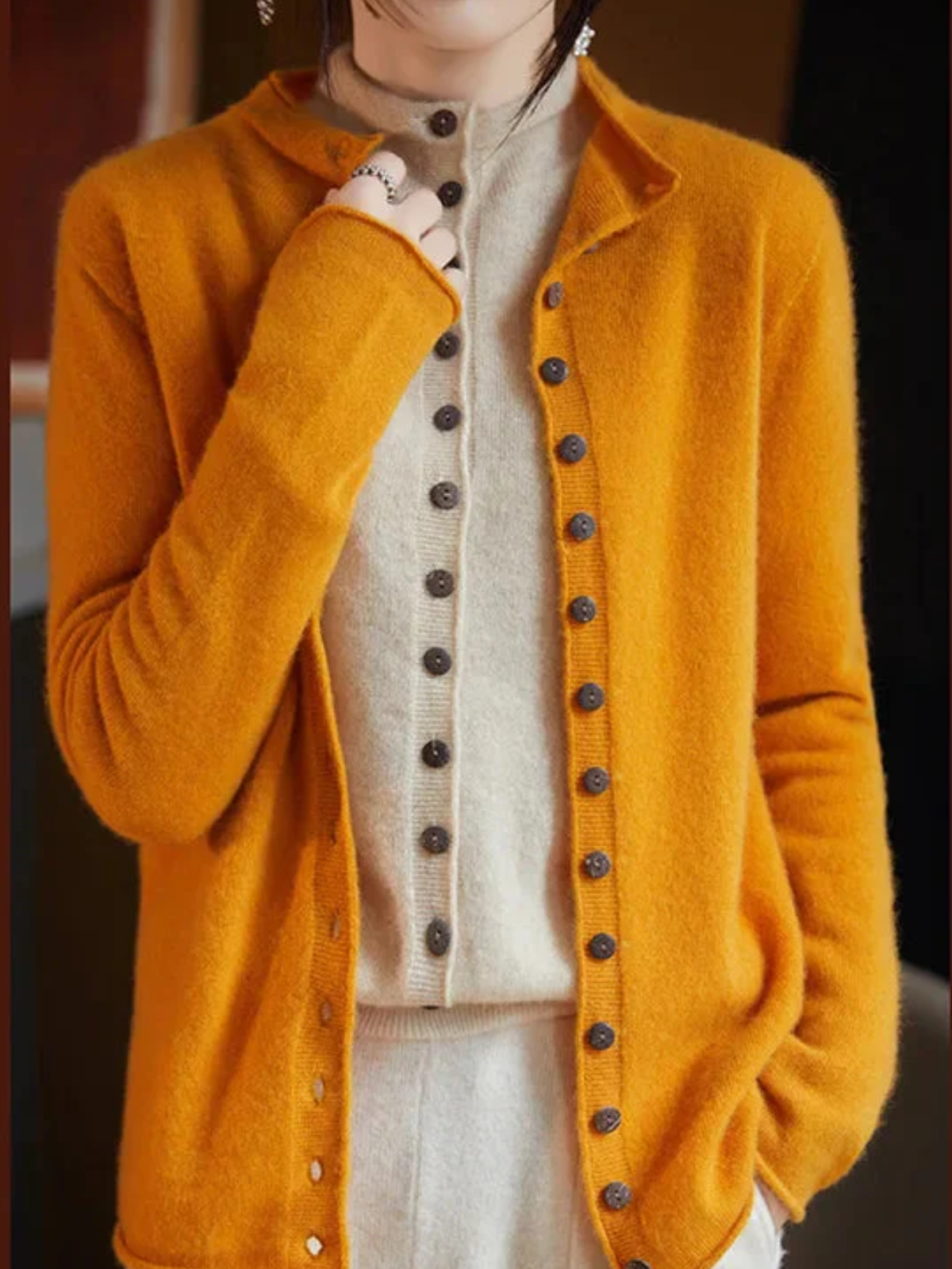 Women’s Knit Cardigan – Relaxed Polyester Button-Up Layer for Everyday Wear