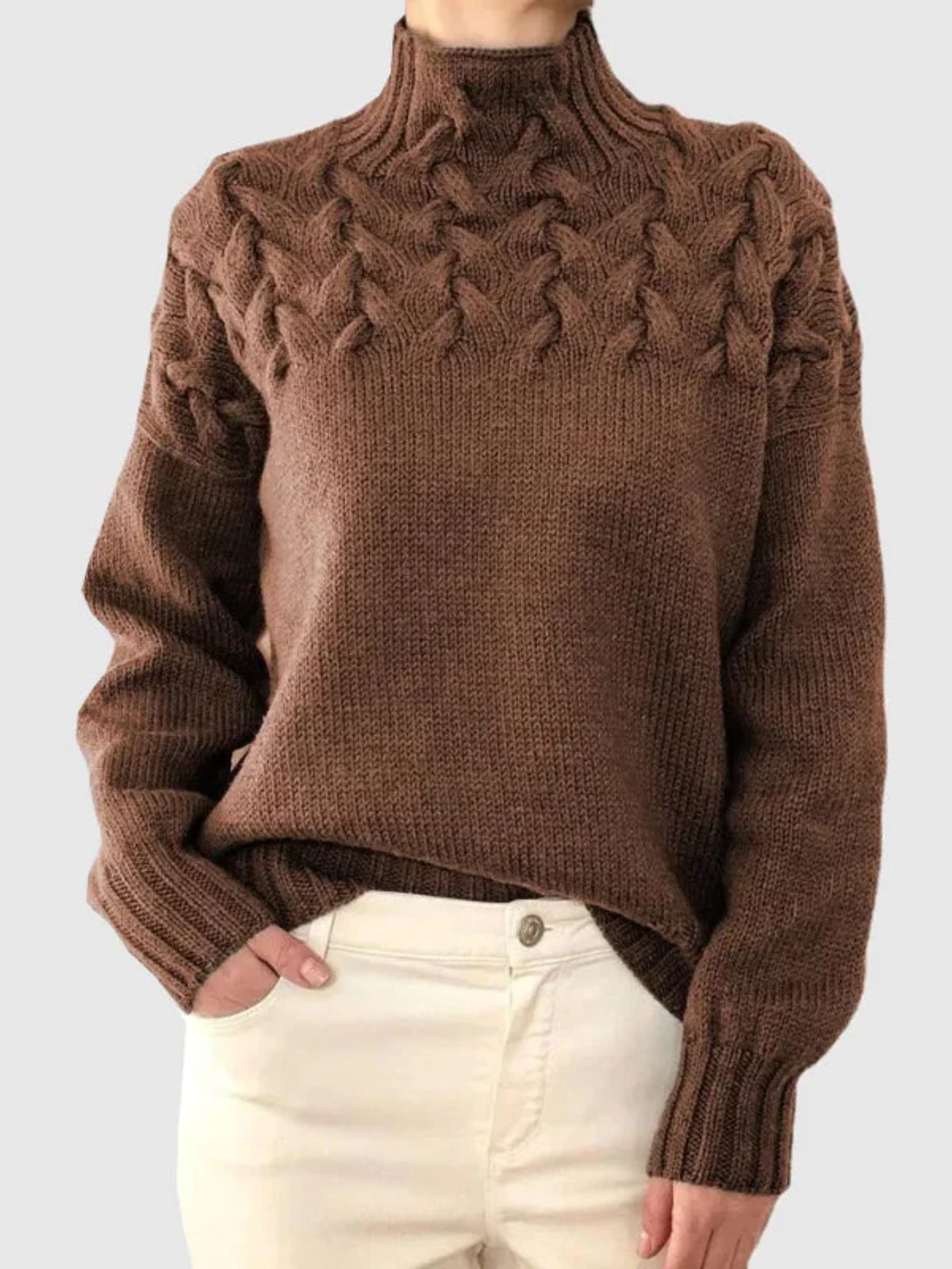 Women’s Cable Knit Turtleneck Sweater – Winter Pullover Knitwear