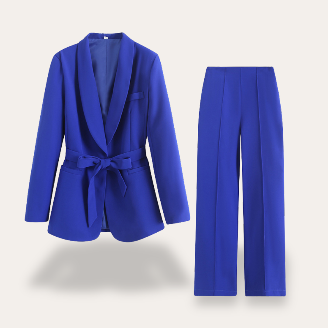 Women's Belted Blazer Pant Set
