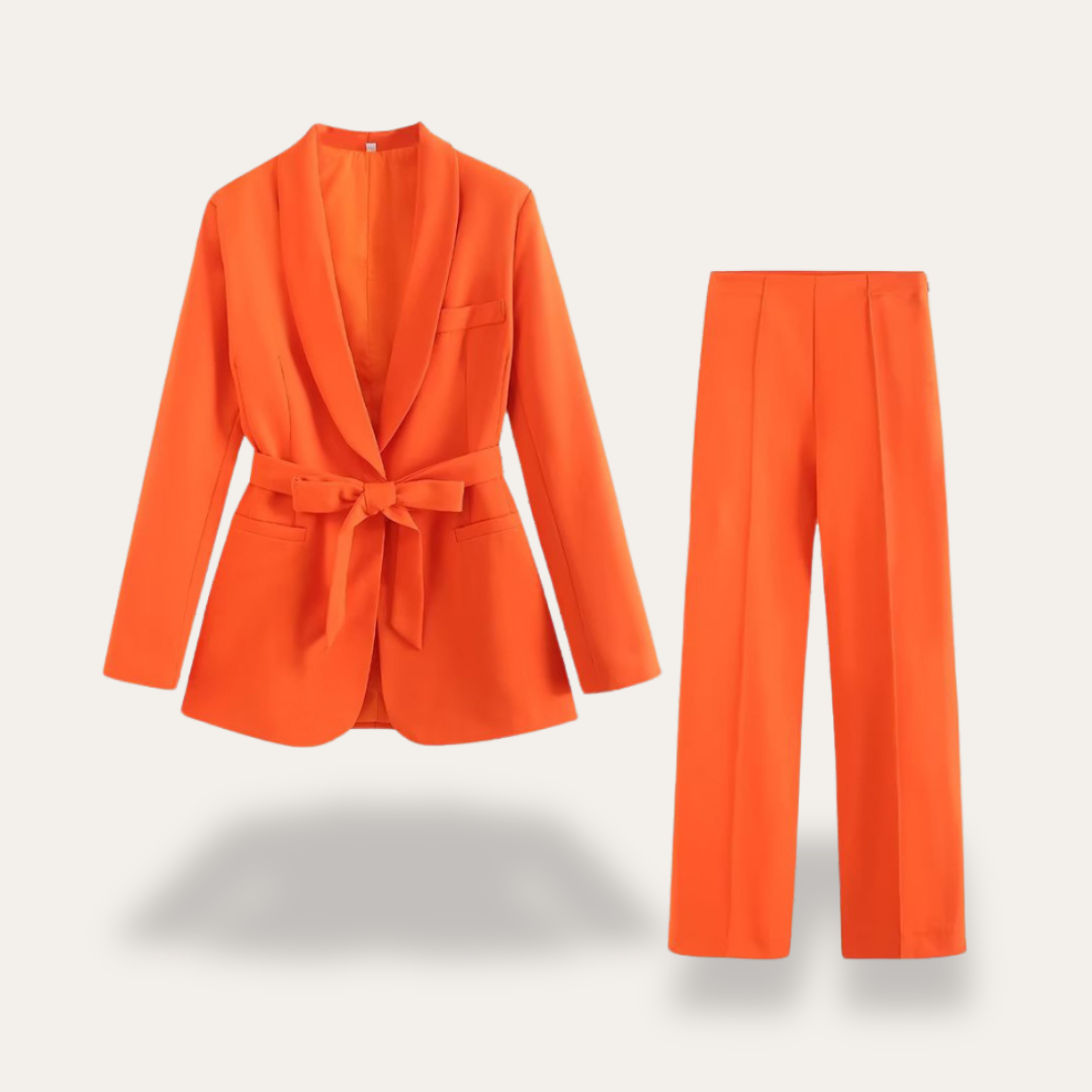 Women's Belted Blazer Pant Set