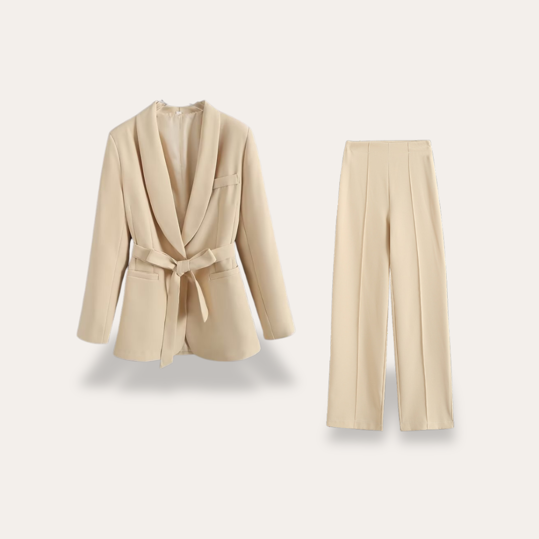 Women's Belted Blazer Pant Set