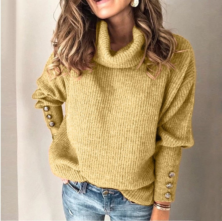 Women's Button Cuff Turtleneck Sweater