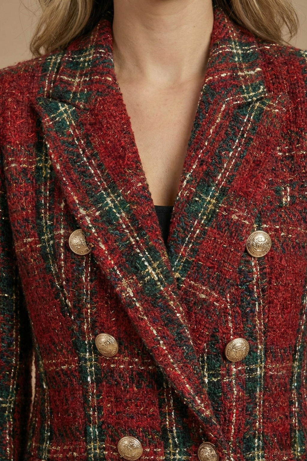 Women's Checked Fitted Blazer Jacket