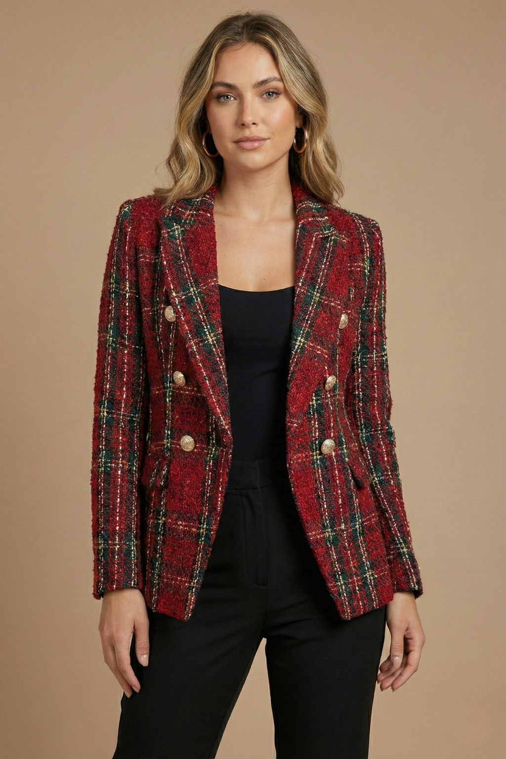Women's Checked Fitted Blazer Jacket