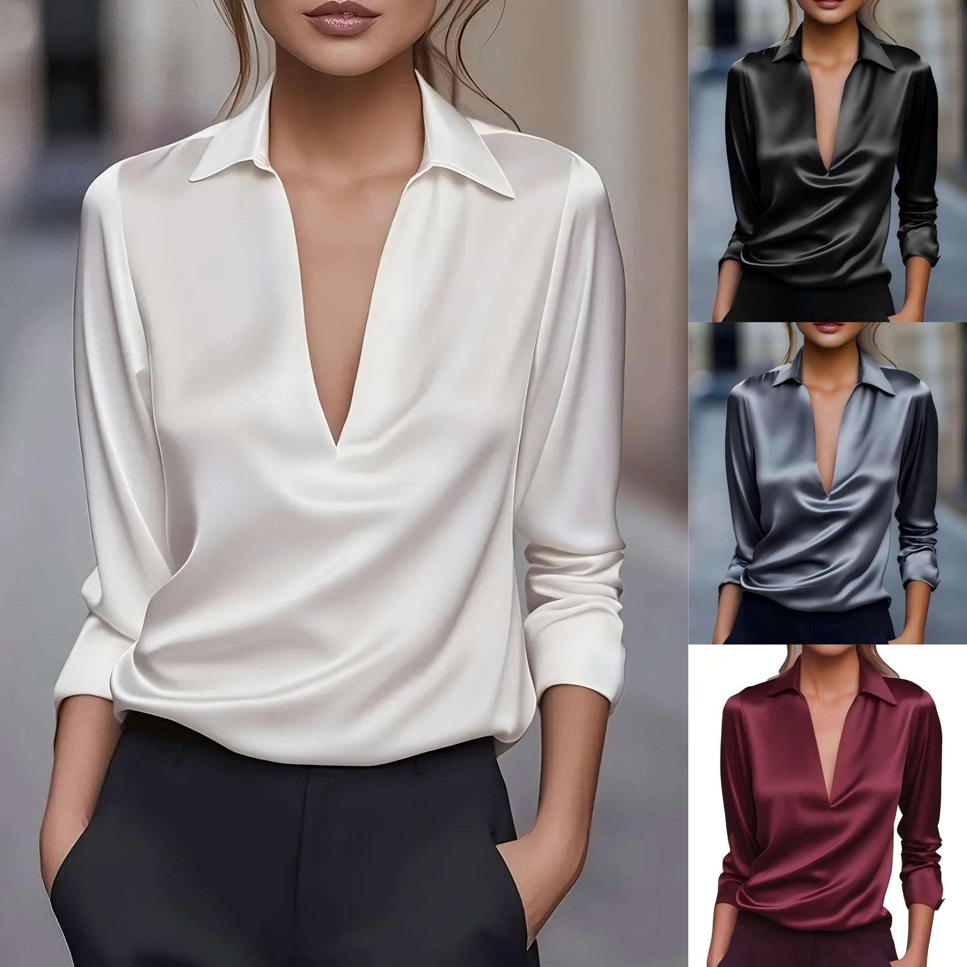 Women's Collared Long Sleeve Blouse