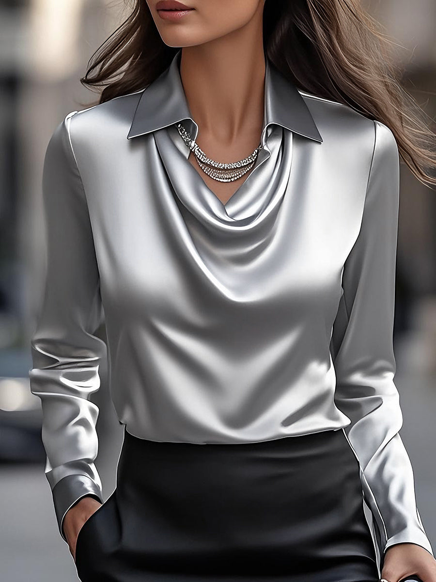 Women's Draped Neck Long Sleeve Blouse