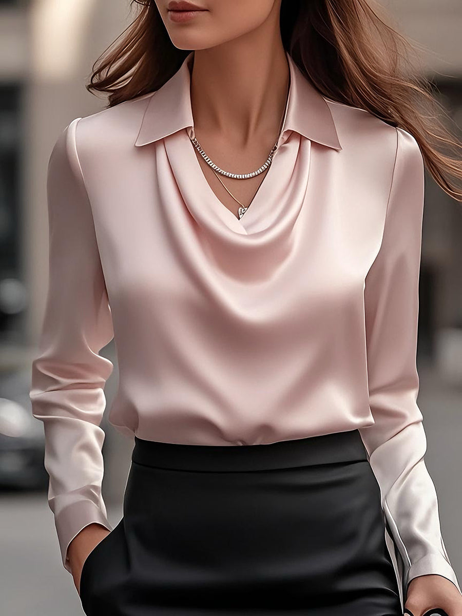 Women's Draped Neck Long Sleeve Blouse