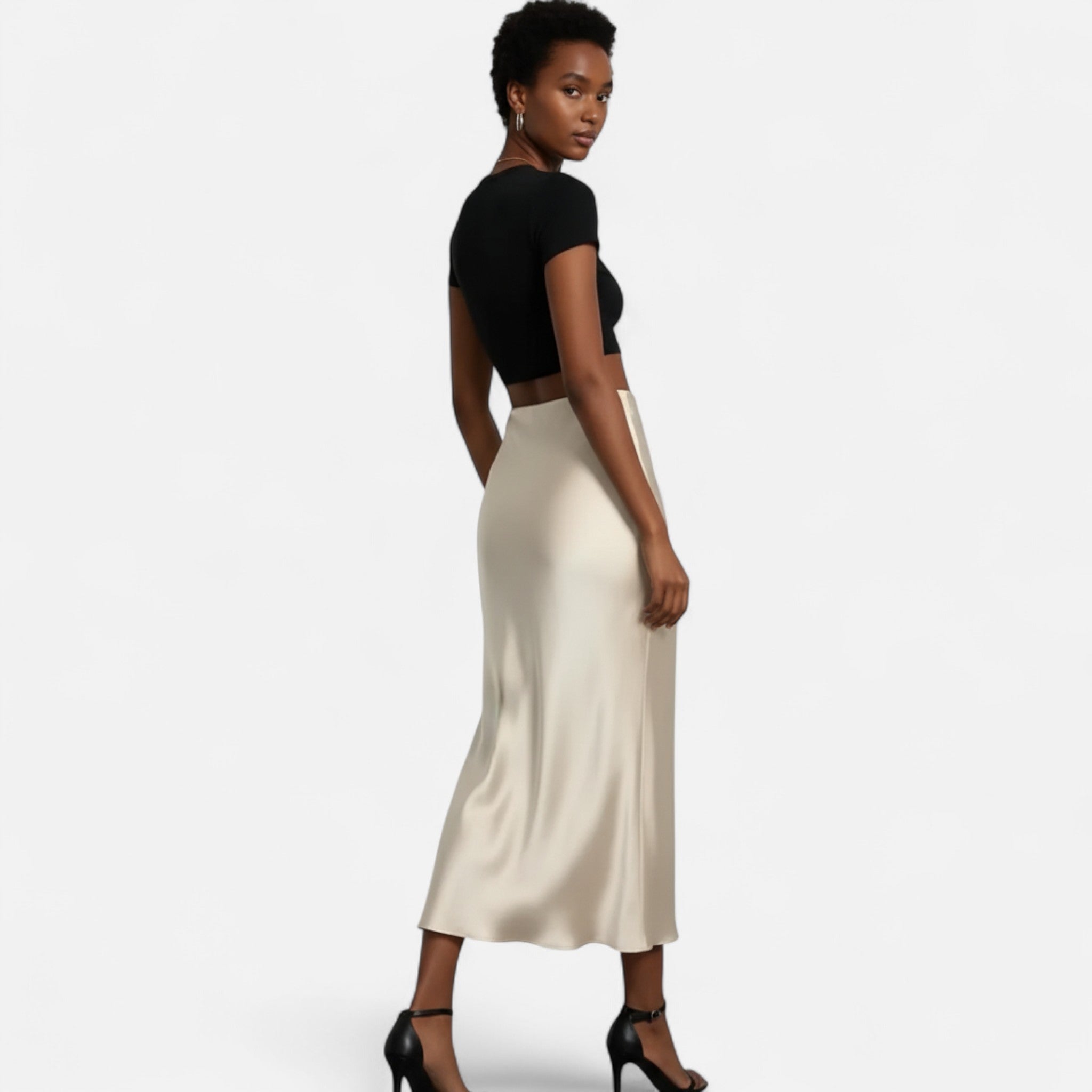 Women's High-Waisted A-Line Midi Skirt