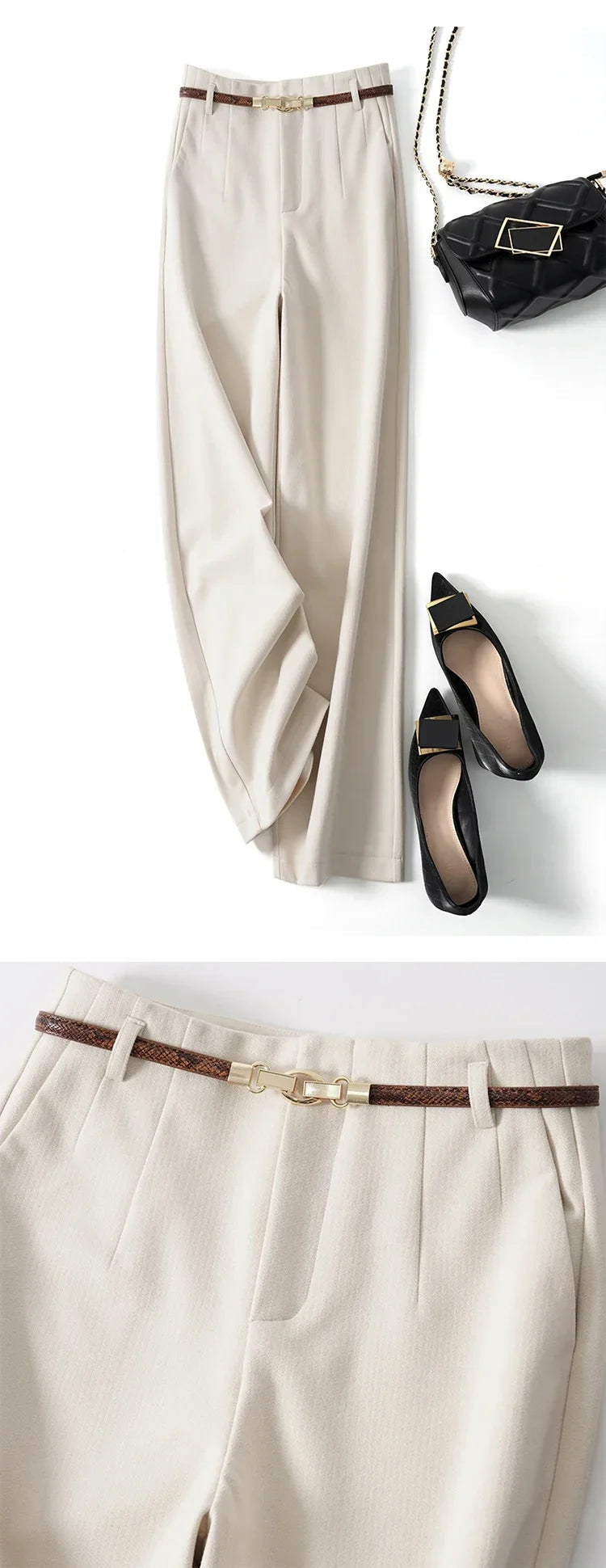 Women's High-Waisted Wide Leg Pleated Dress Pants