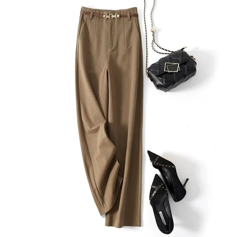 Women's High-Waisted Wide Leg Pleated Dress Pants