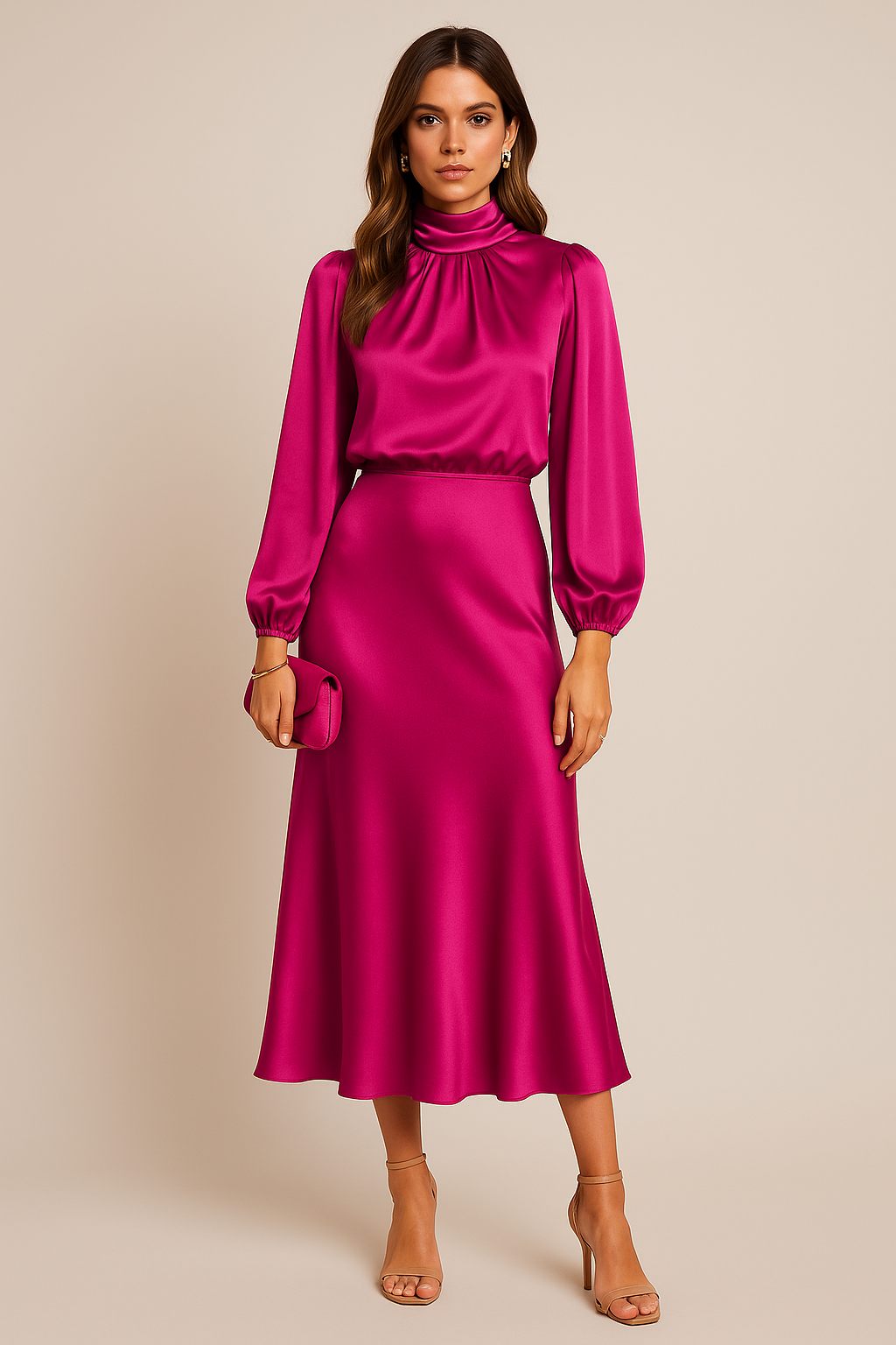 Women's Long Sleeve A-Line Midi Dress