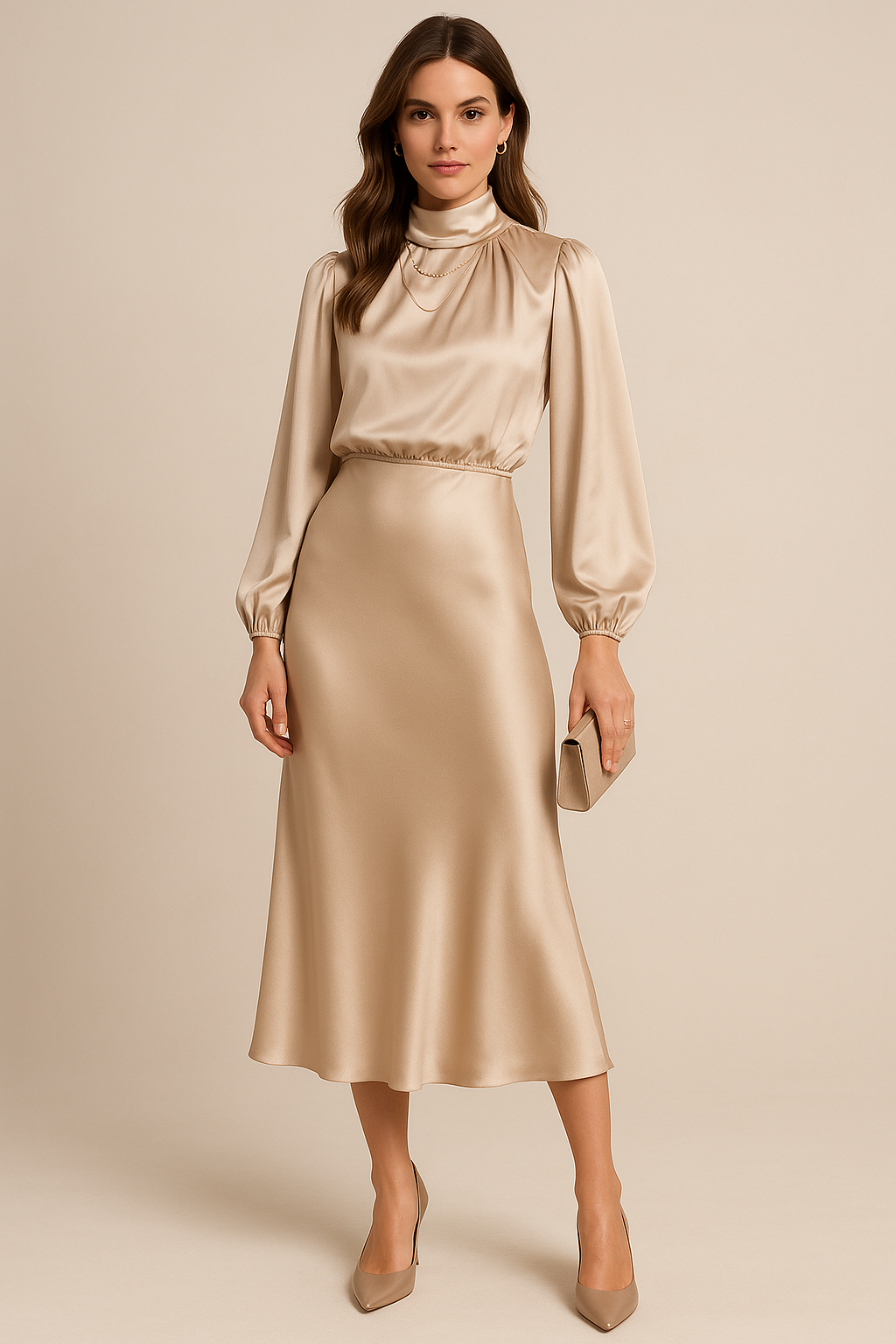 Women's Long Sleeve A-Line Midi Dress