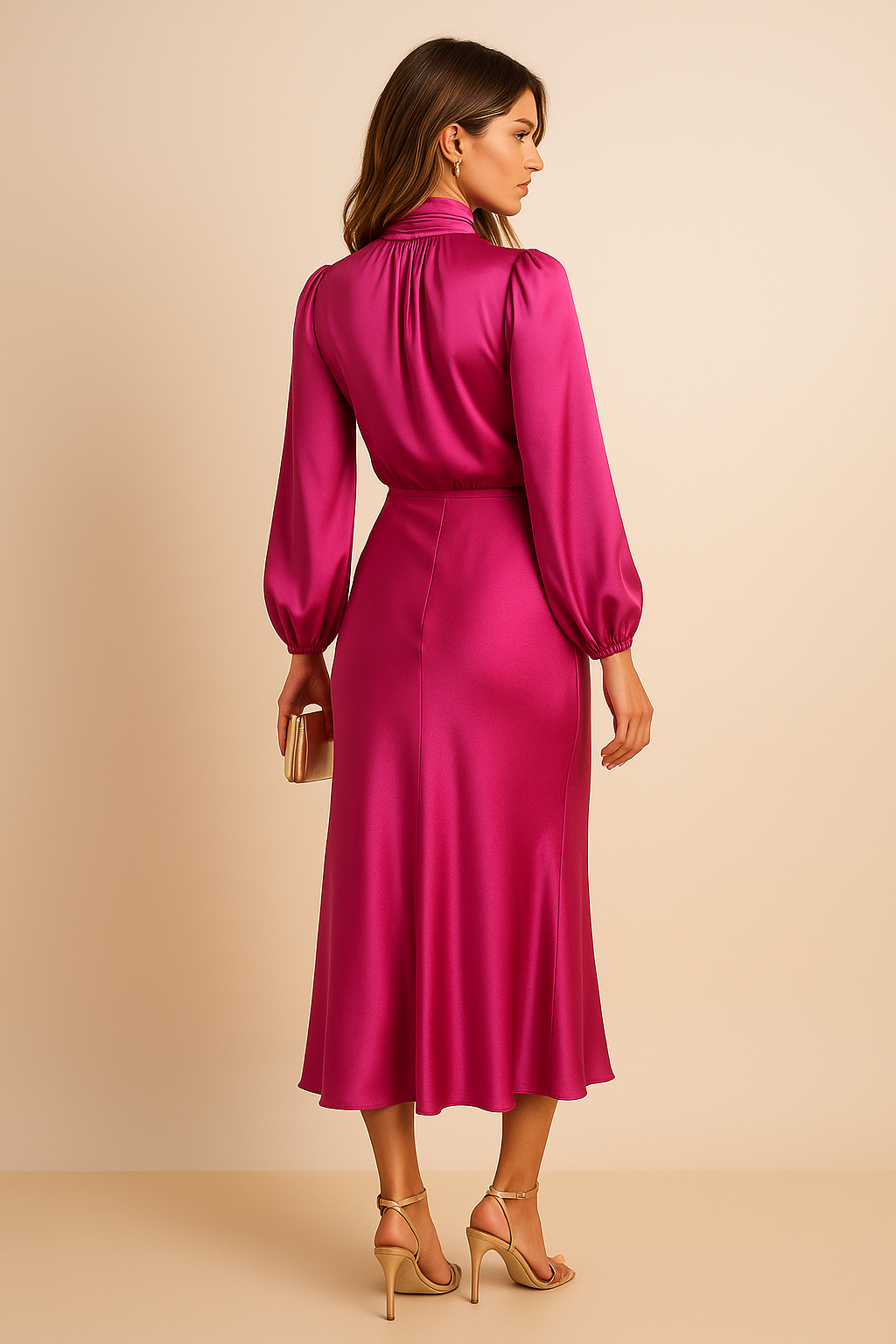 Women's Long Sleeve A-Line Midi Dress