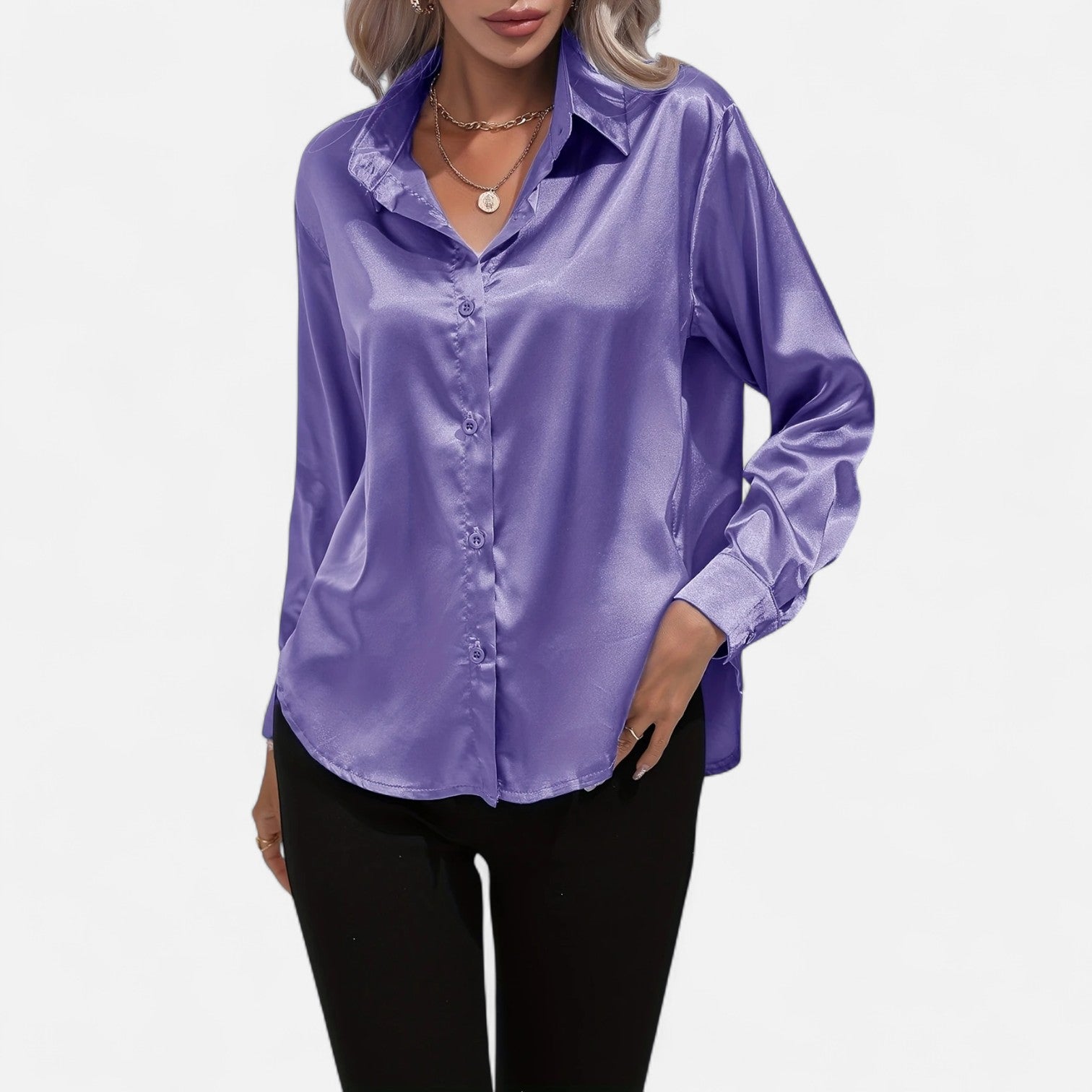 Women's Long-Sleeve Satin Blouse