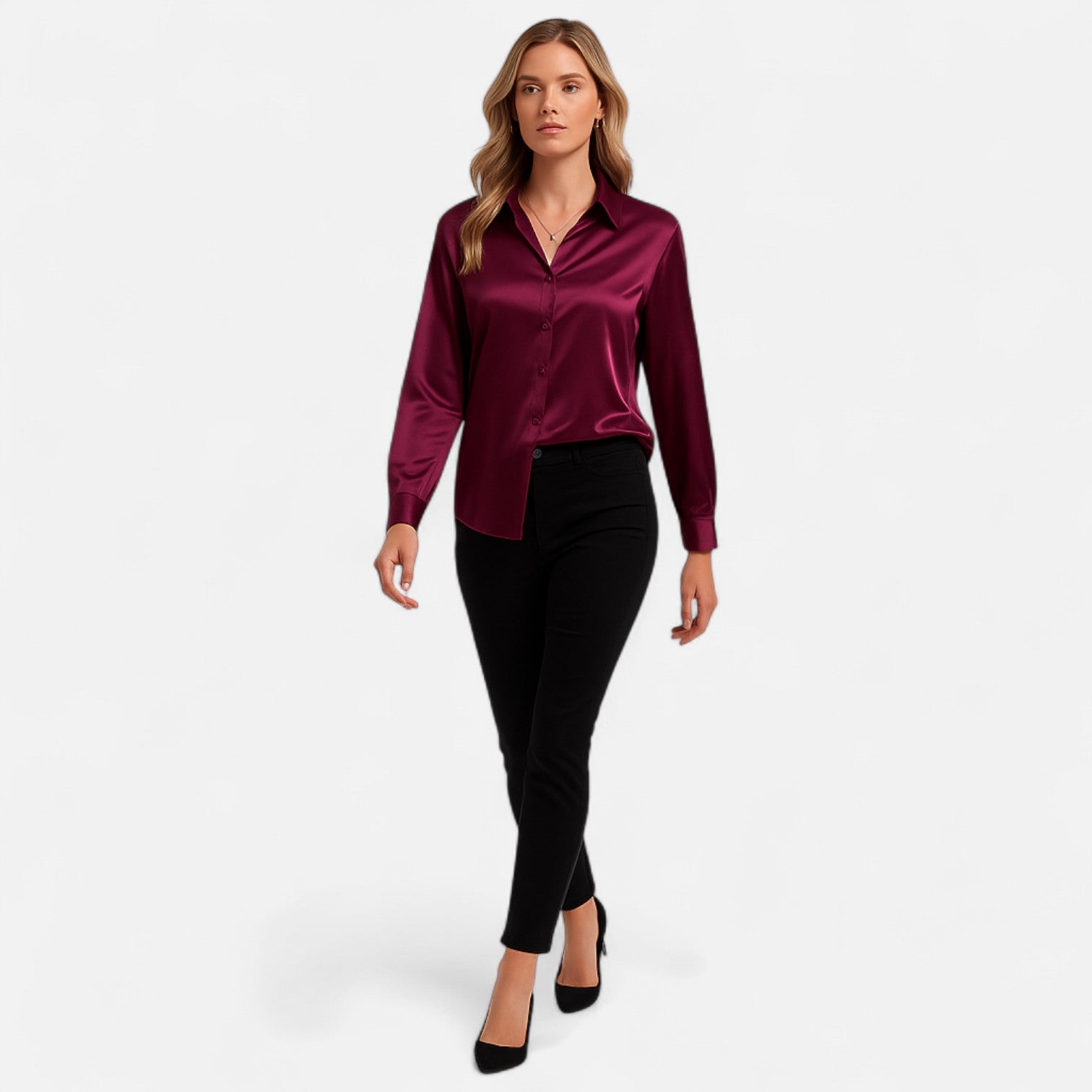 Women's Long-Sleeve Satin Blouse