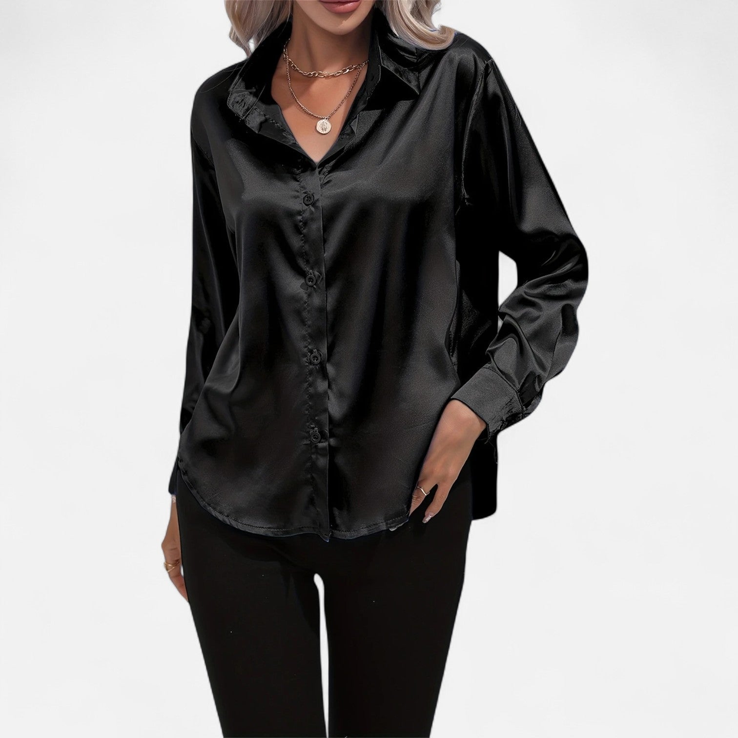 Women's Long-Sleeve Satin Blouse