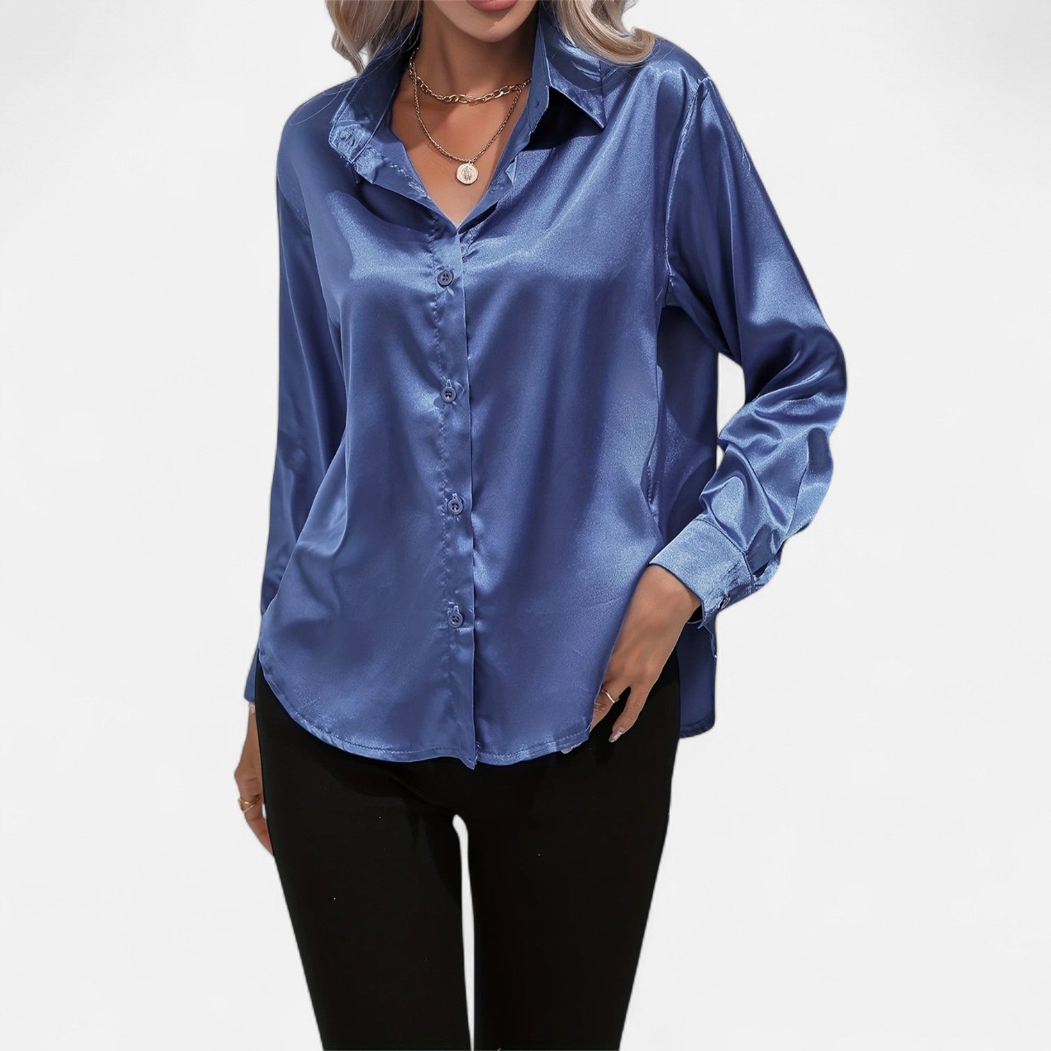 Women's Long-Sleeve Satin Blouse