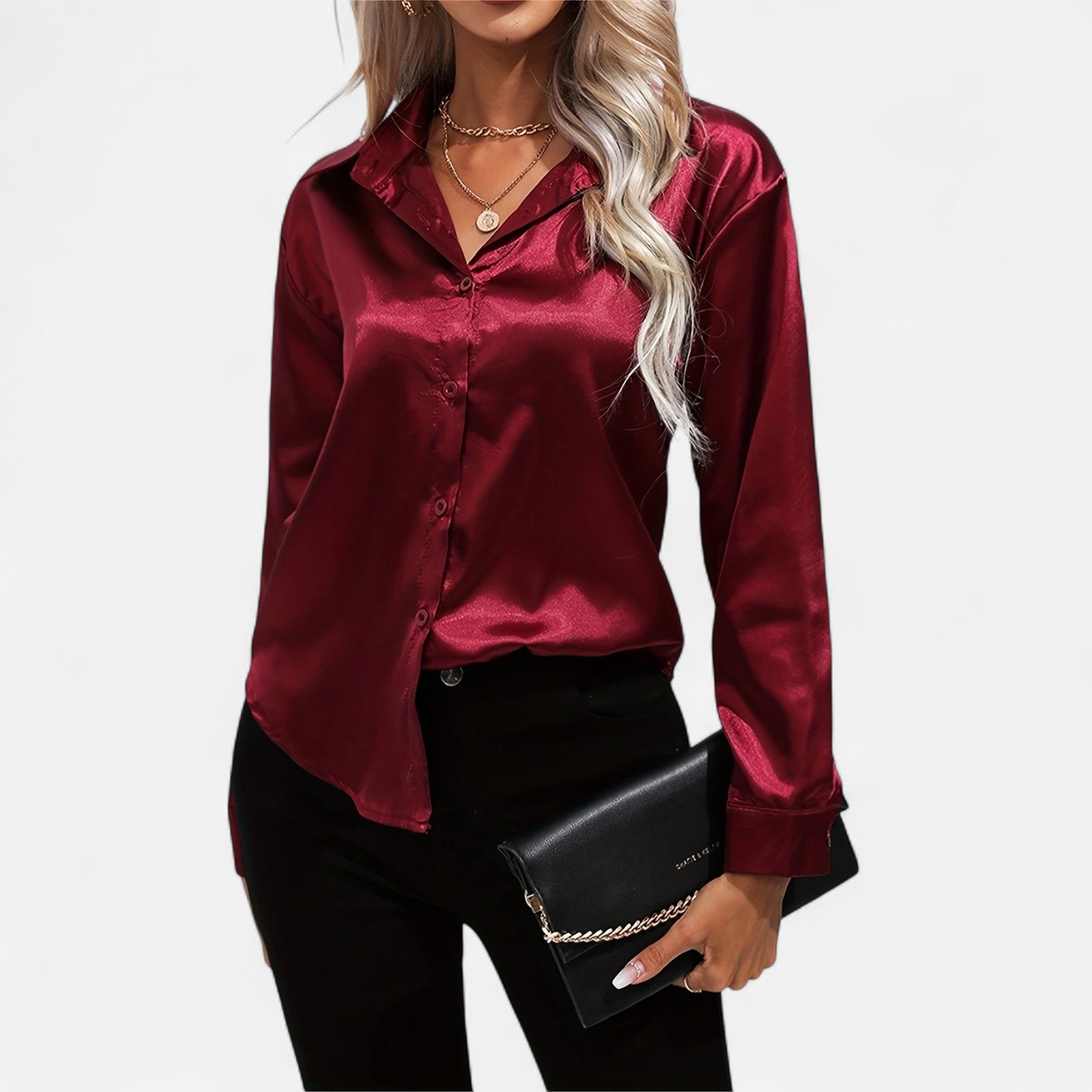 Women's Long-Sleeve Satin Blouse