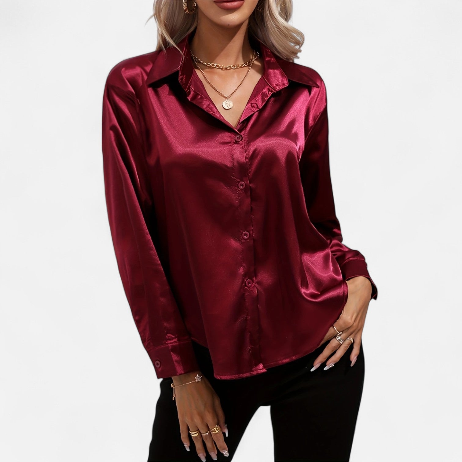 Women's Long-Sleeve Satin Blouse