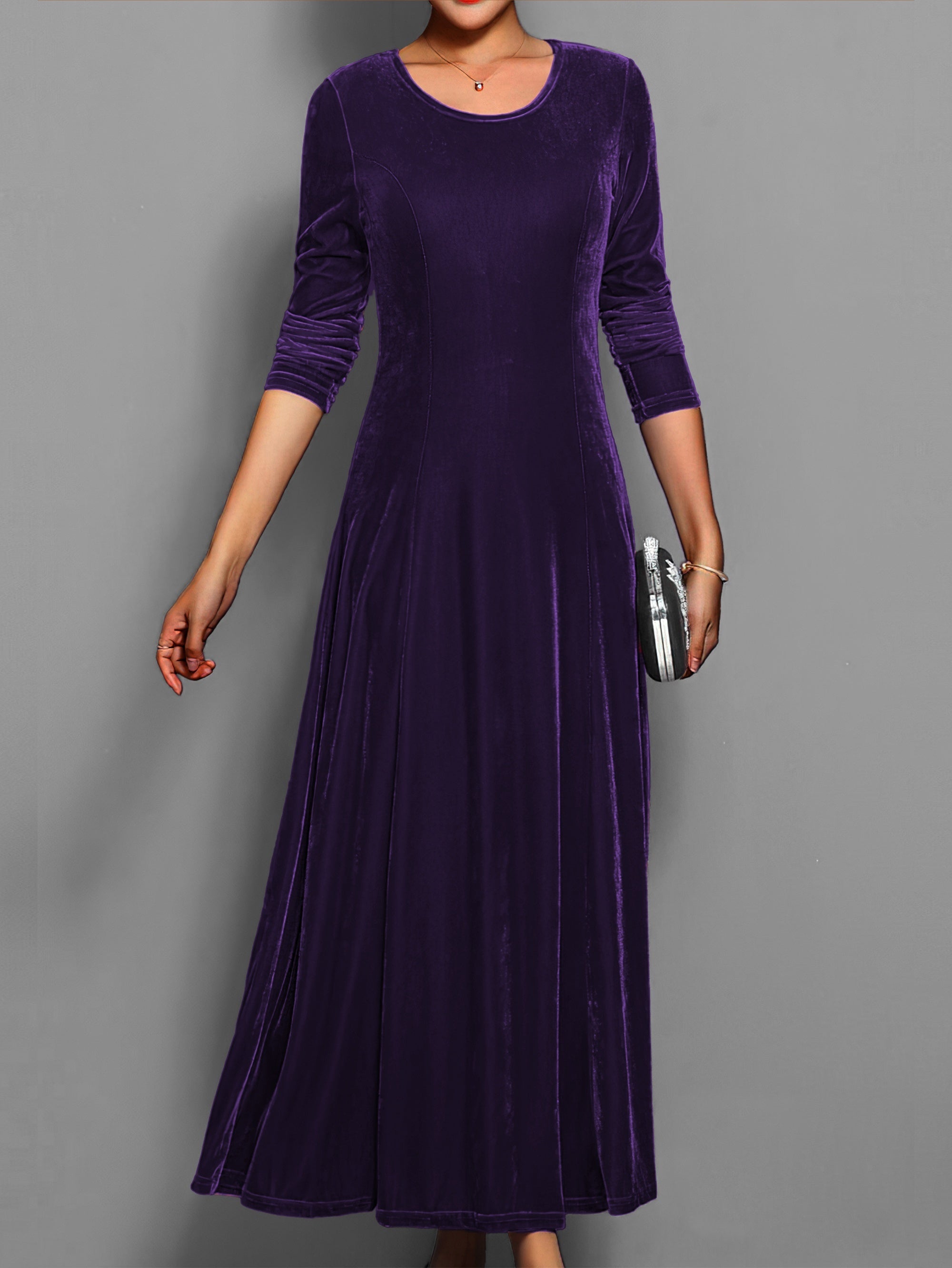 Women's Long Sleeve Velvet A-Line Maxi Dress