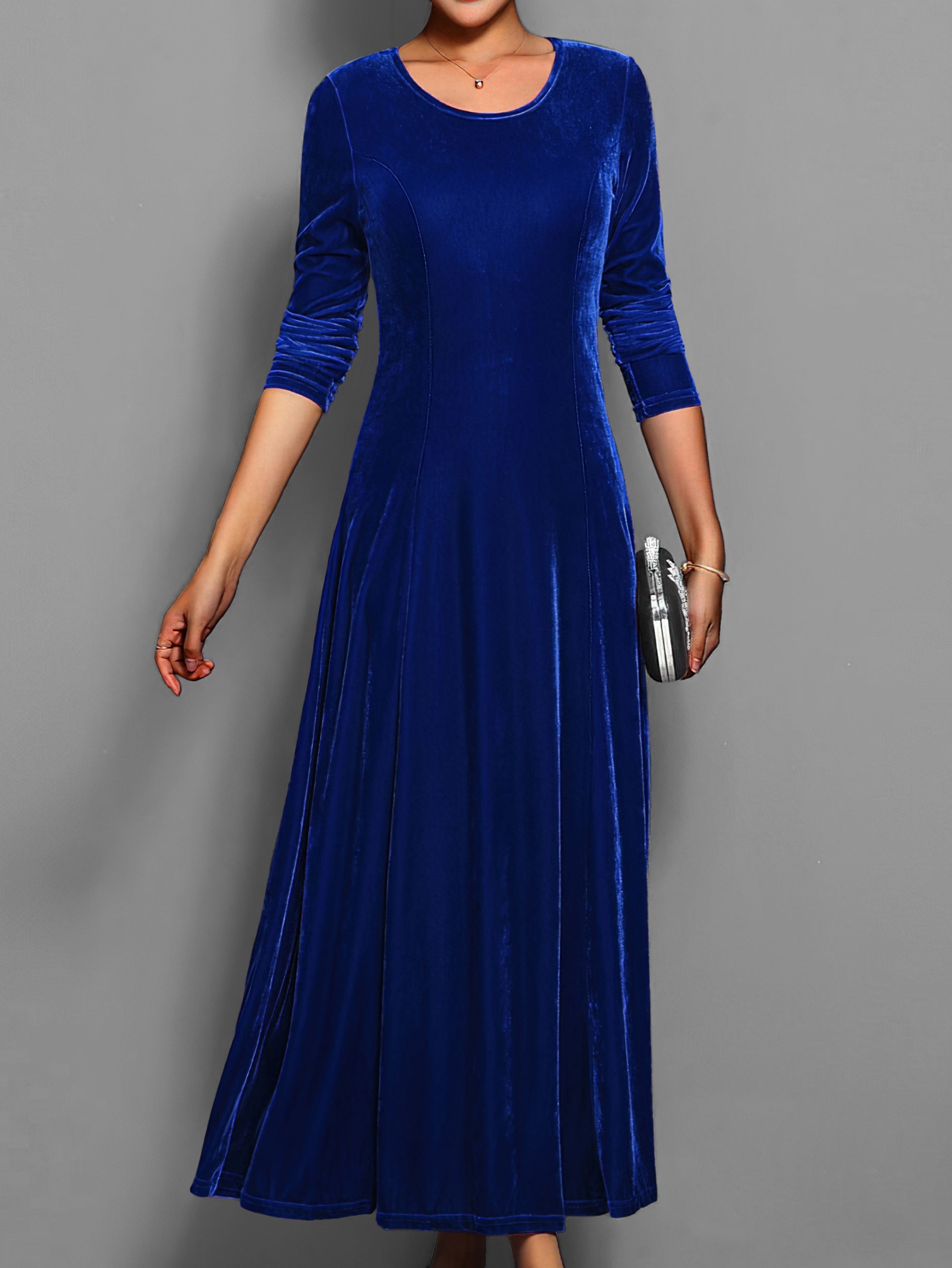 Women's Long Sleeve Velvet A-Line Maxi Dress