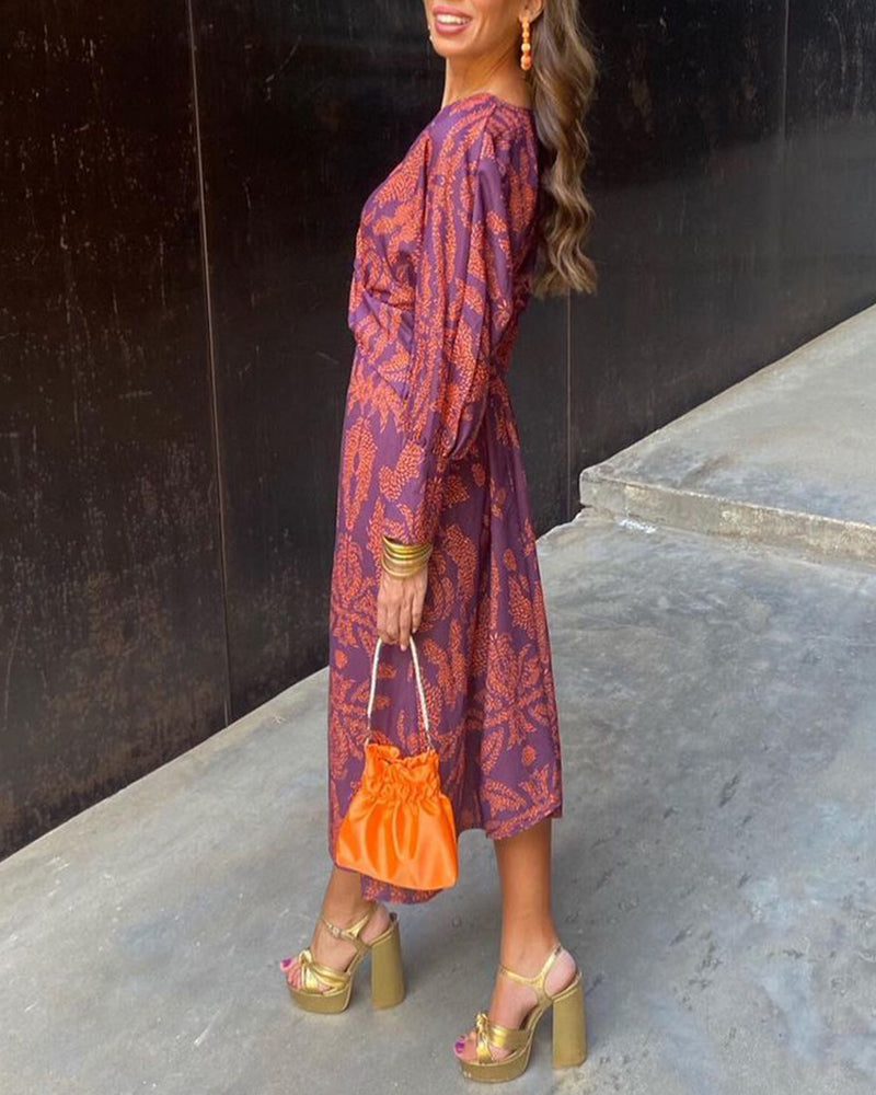 Women's Long Sleeve Wrap Midi Dress