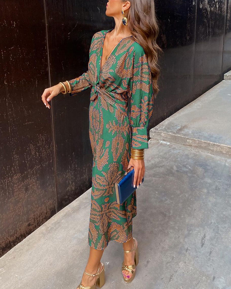 Women's Long Sleeve Wrap Midi Dress