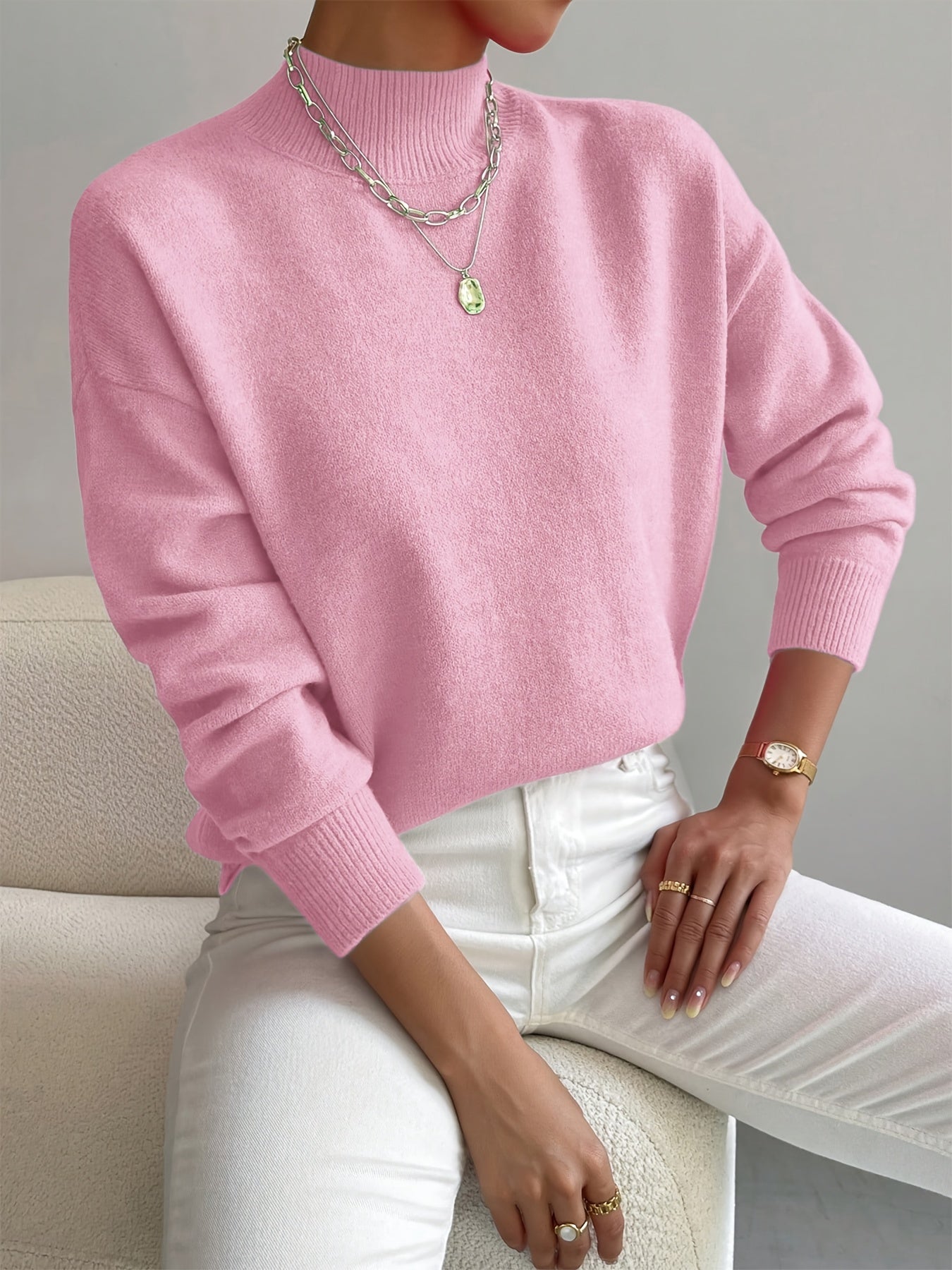 Women's Mock Neck Ribbed Knit Sweater