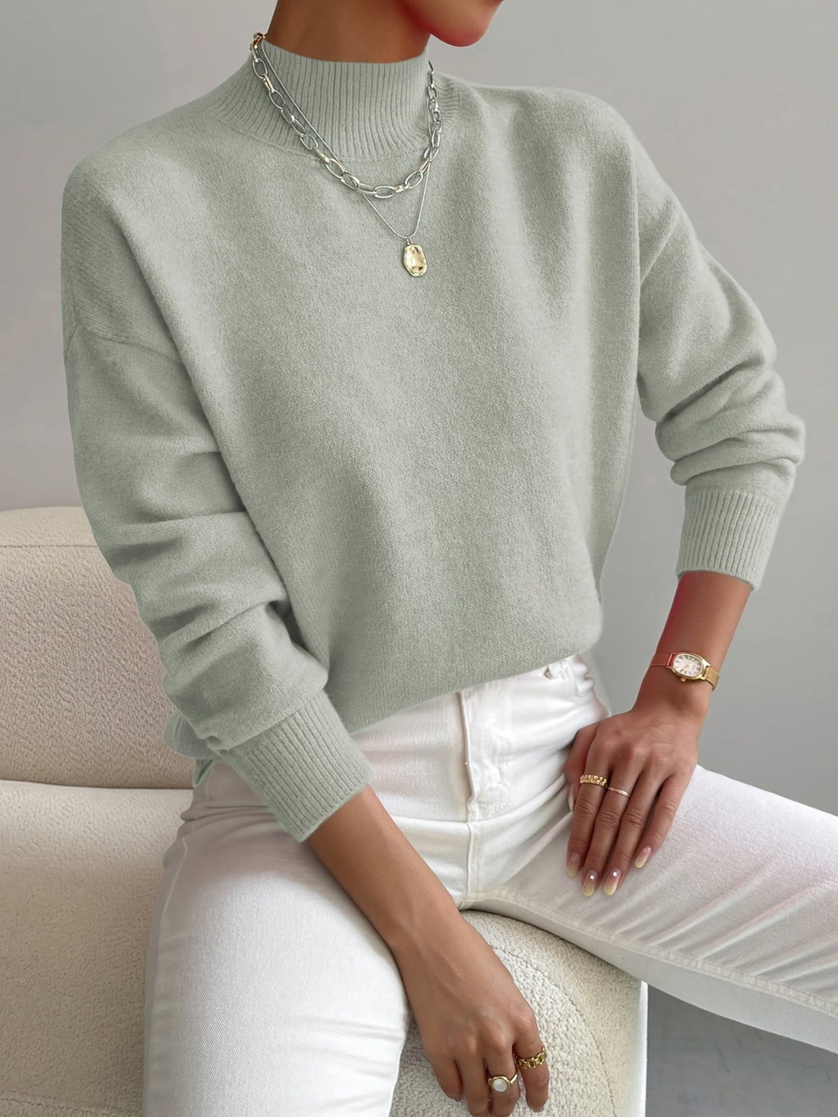 Women's Mock Neck Ribbed Knit Sweater