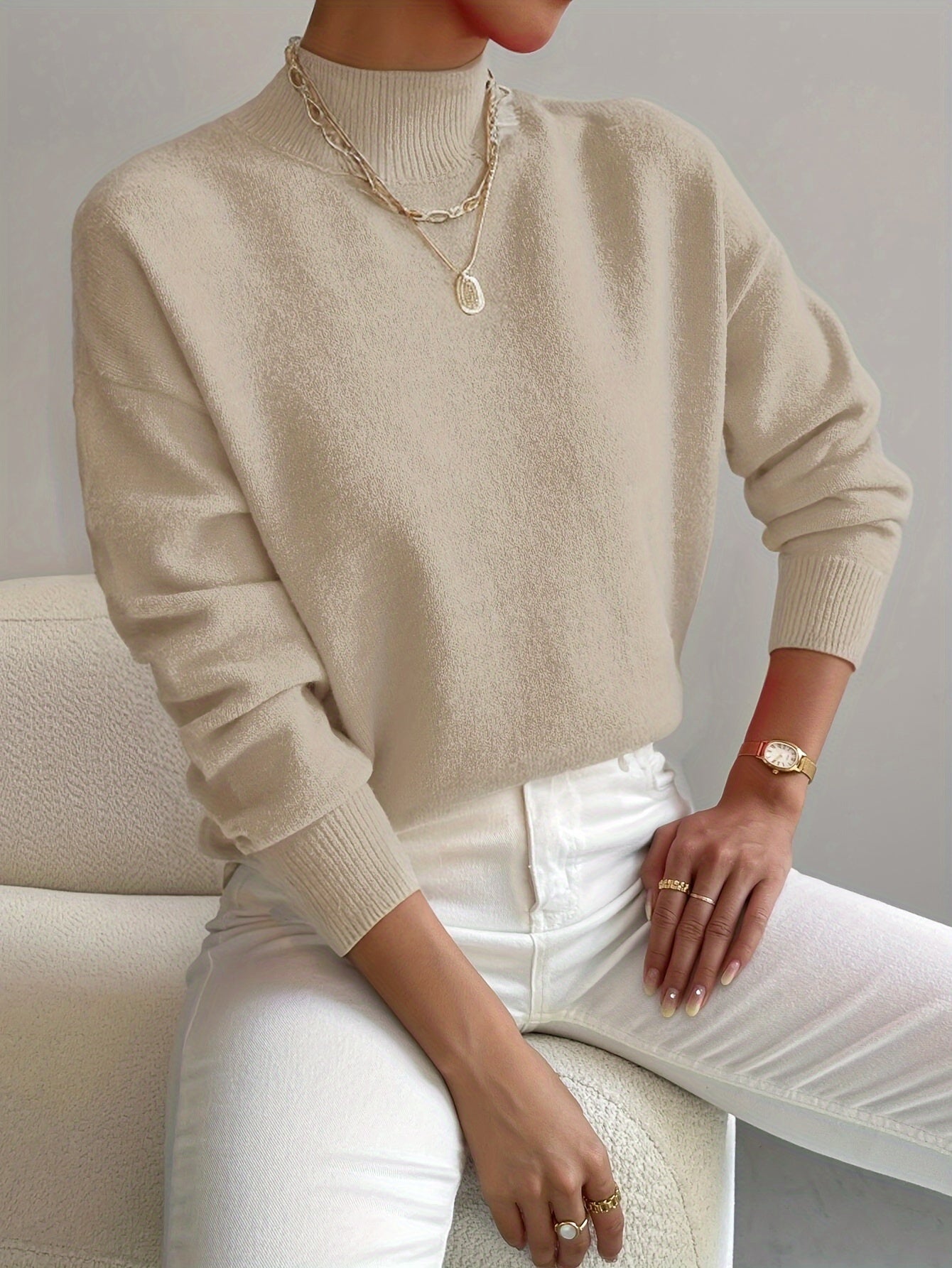 Women's Mock Neck Ribbed Knit Sweater