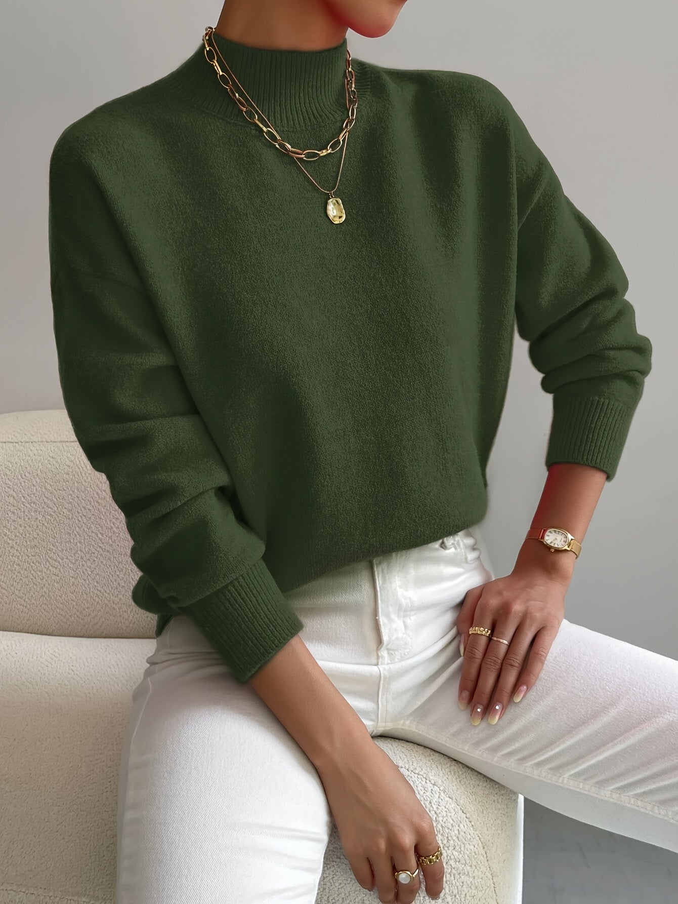 Women's Mock Neck Ribbed Knit Sweater
