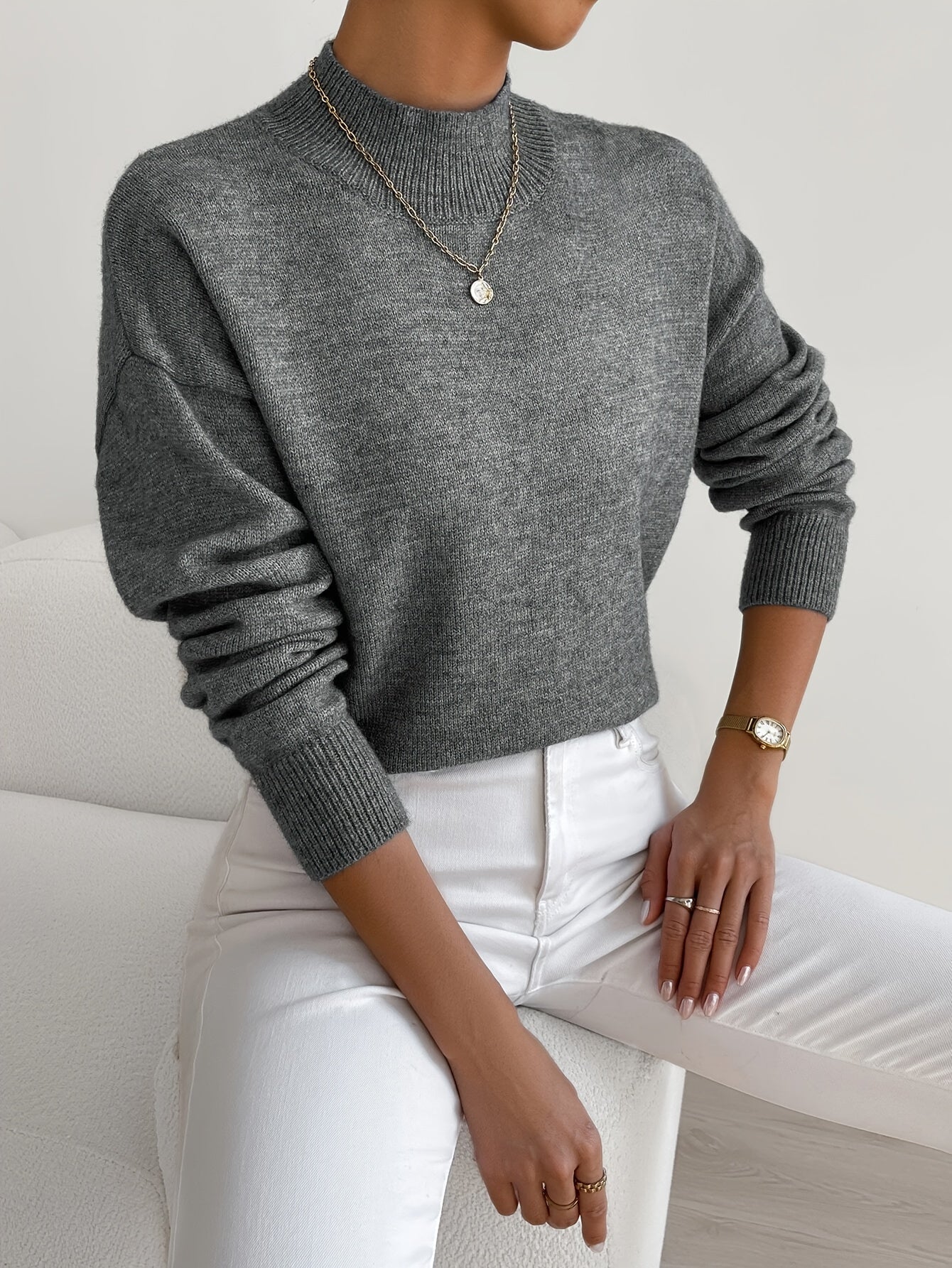 Women's Mock Neck Ribbed Knit Sweater