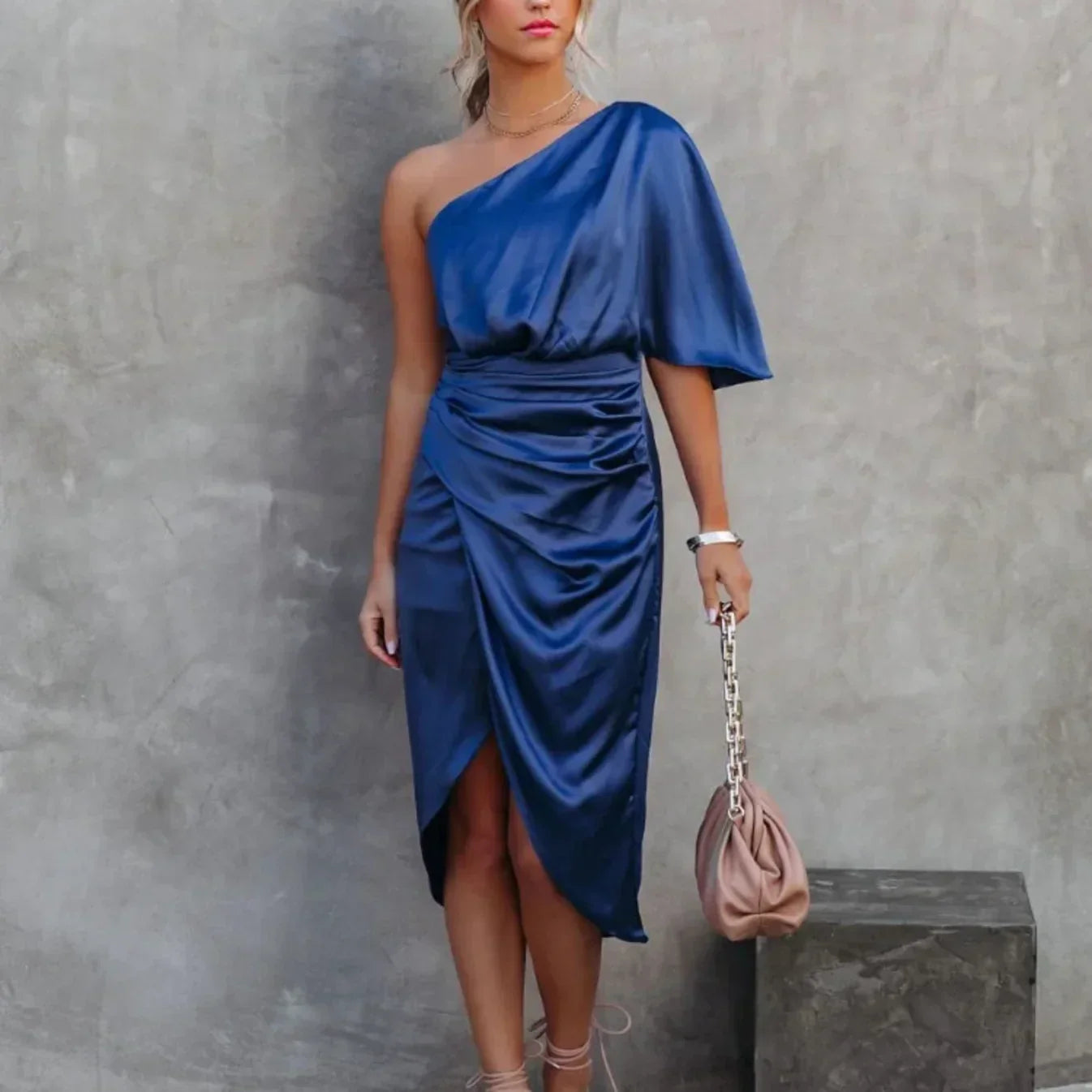 Women's One Shoulder Wrap Midi Dress
