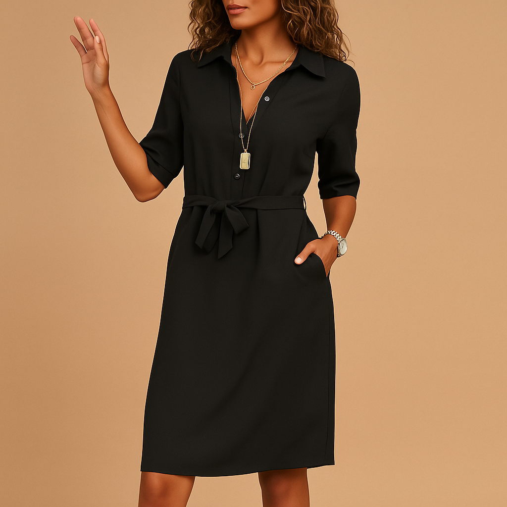 Women's Tie Waist Shirt Midi Dress