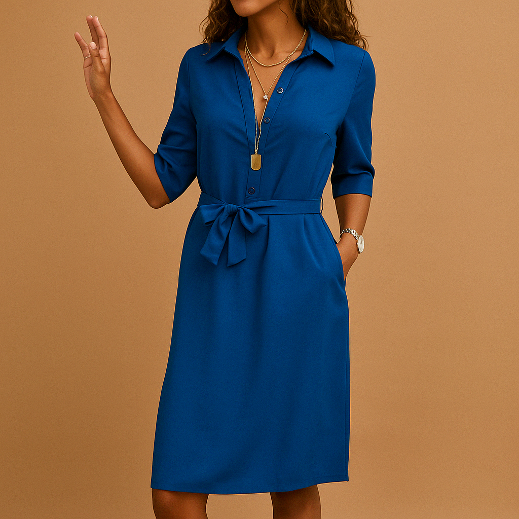 Women's Tie Waist Shirt Midi Dress