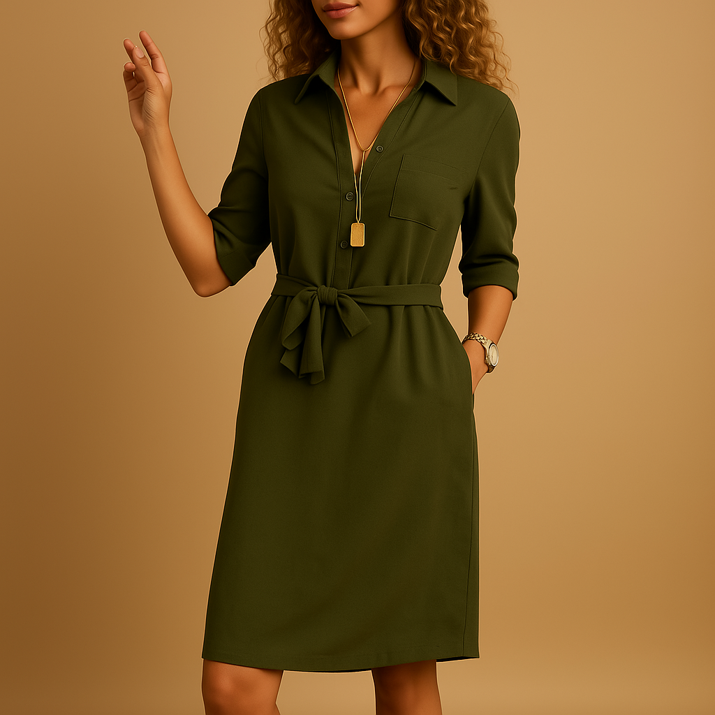 Women's Tie Waist Shirt Midi Dress