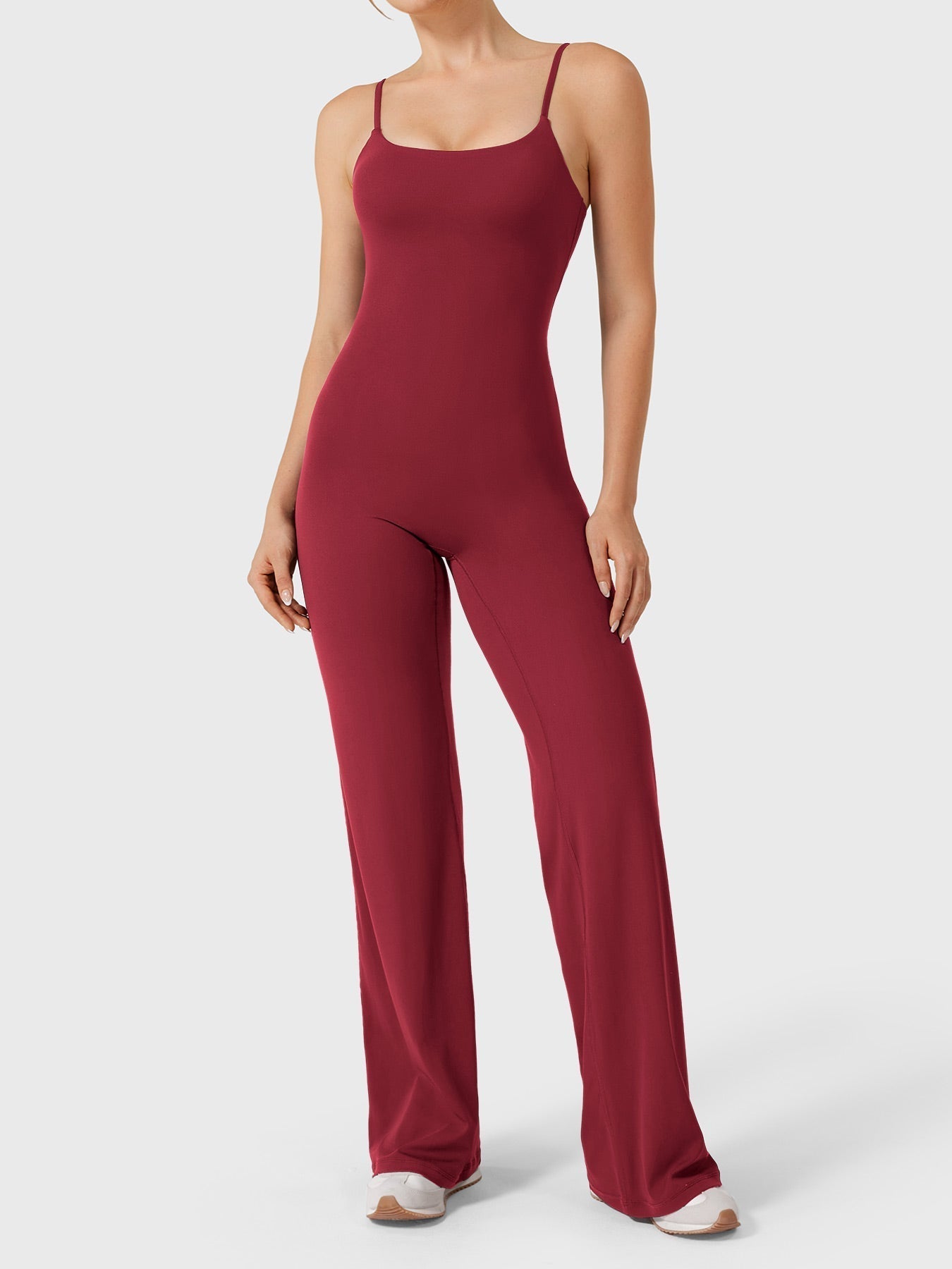 Women’s Straight Leg Jumpsuit – Stretch Polyamide One-Piece with Built-In Bra